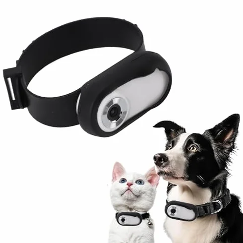 Kamera z obrożą dla Kota, Szerokokątna Obroża z Lokalizatorem Psa o Kącie 170°, Sportowa Kamera HD 1080P Mini Pet do Nagrywania Wideo, Regulowana, Mała Kamera dla Zwierząt z