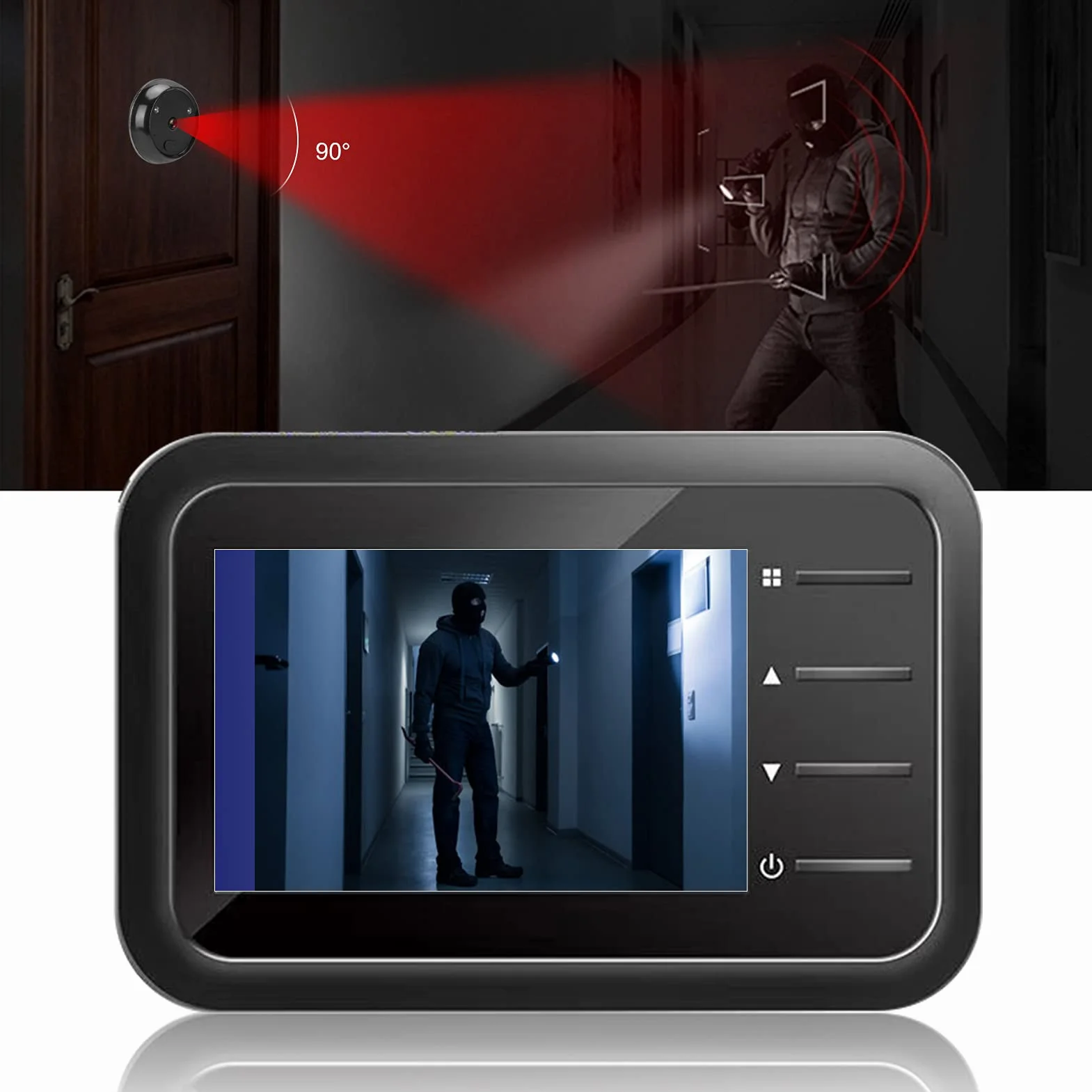 Bezprzewodowy Cyfrowy Dzwonek Wideo, Wizjer z Monitorem LCD 2,4 Cala, Elektroniczna Kamera Monitorująca Cat Eye, Szerokokątny Obiektyw HD 90°, Noktowizor w Podczerwieni, Migawka Ruchu