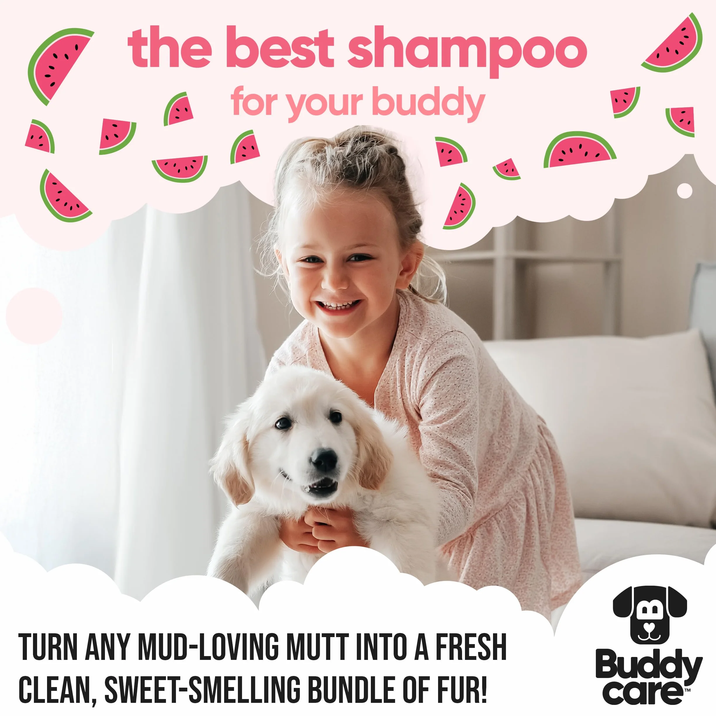 Buddycare szampon dla psów z arbuzem, głęboko oczyszczający szampon dla psów, owocowy zapach, z aloesem i pro-witaminą B5 (500 ml)