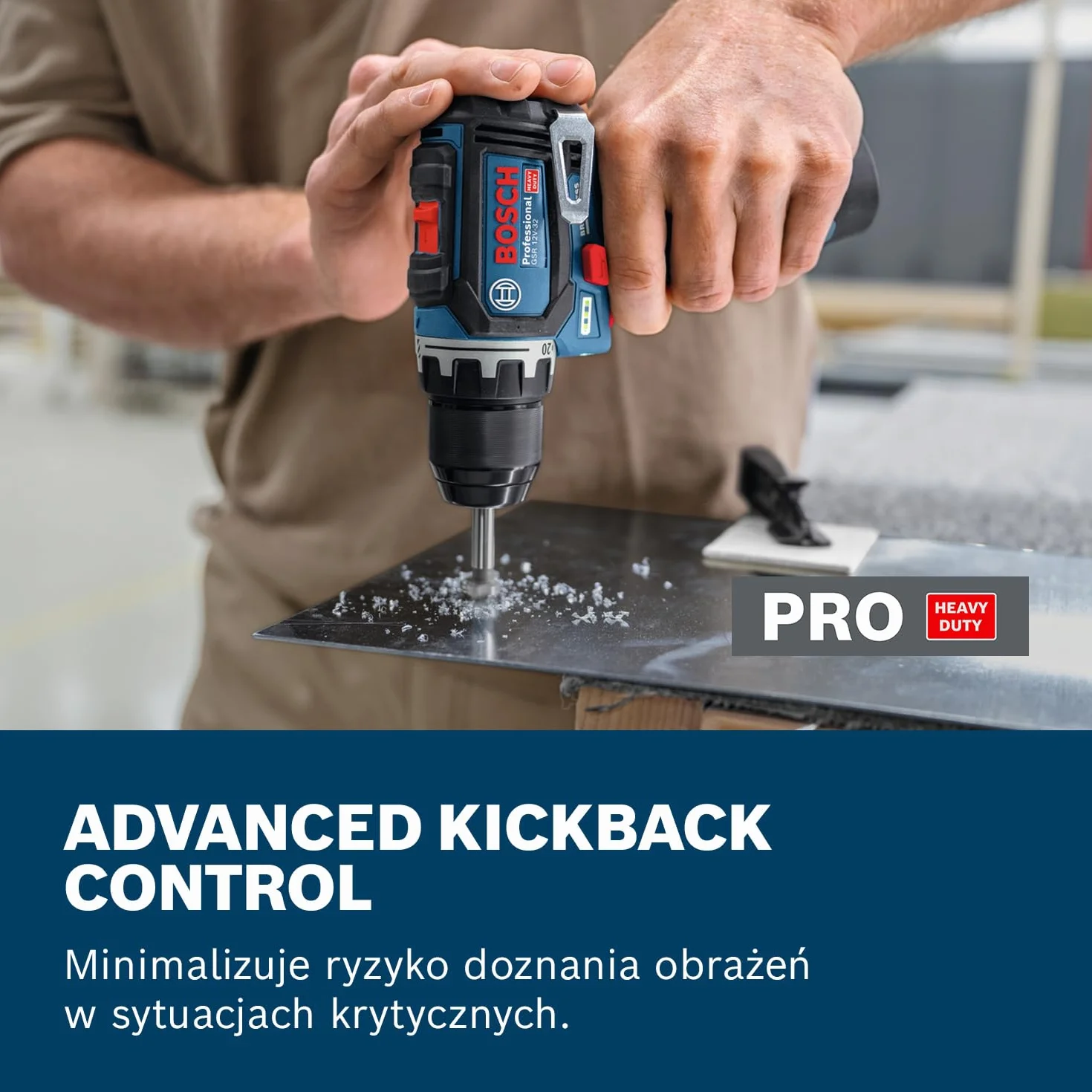 Bosch Professional 12V System Wiertarko-wkrętarka akumulatorowa GSR 12V-32 (Advanced KickBack Control, silnik bezszczotkowy, akumulator 2,0 Ah, ładowarka GAL 12V-20, torba narzędziowa)