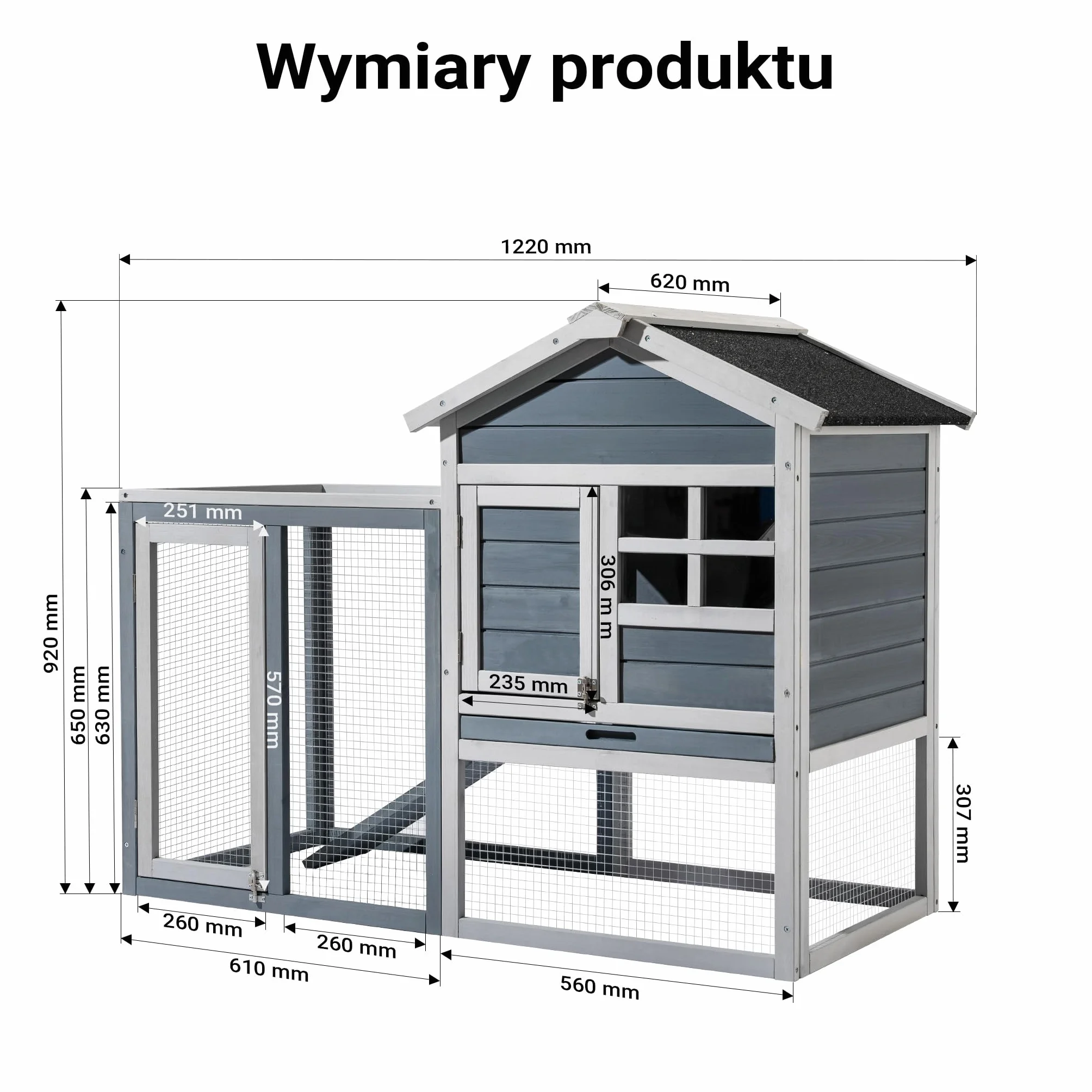 Wiltec klatka dla królików 1220 x 630 x 920 mm z wybiegiem i drewnianą budką 2 piętra