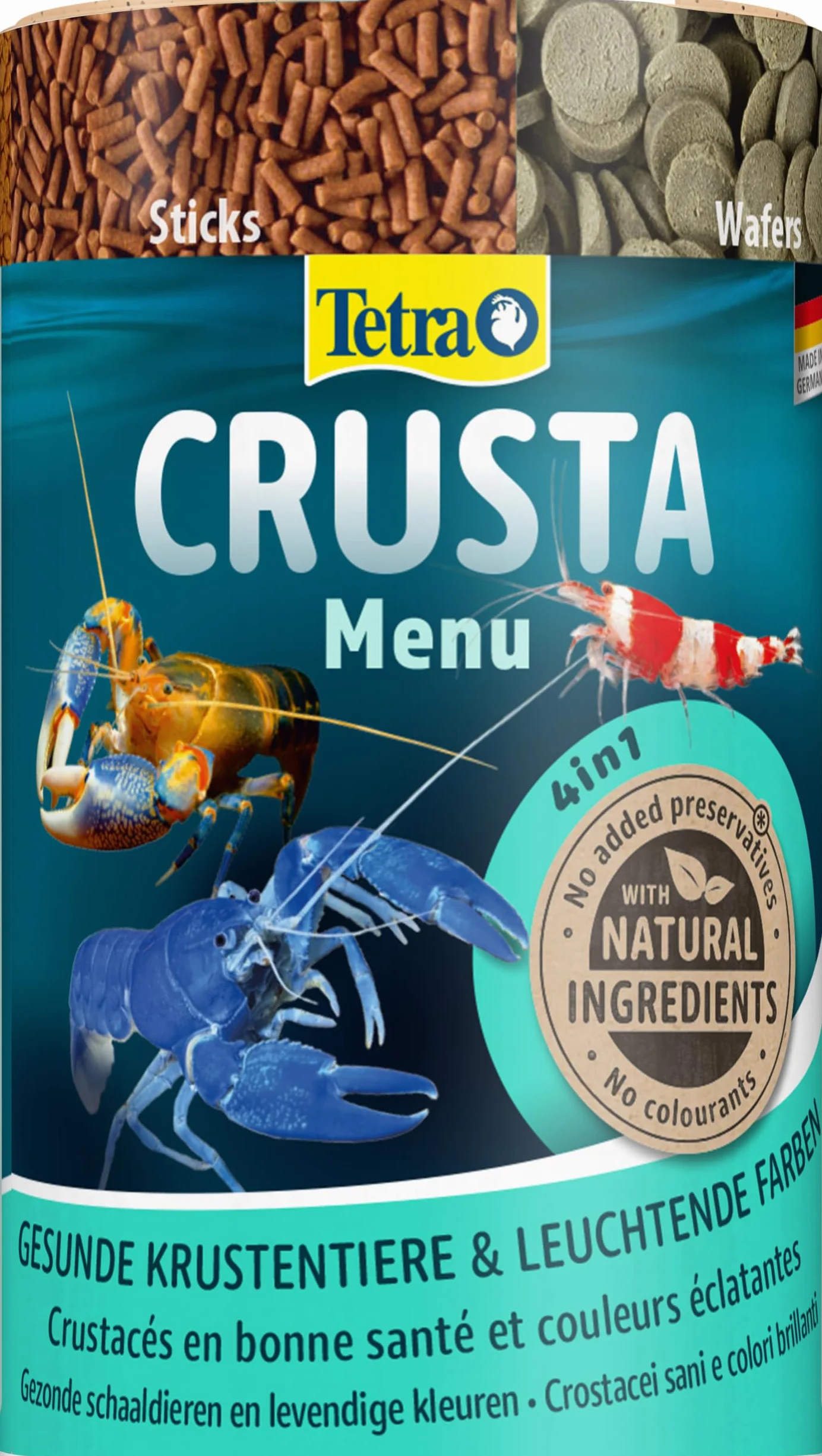 Tetra Crusta Menu – karma 4 w 1 z patyczkami, granulkami, wazami i granulatami do krewetek i raków, dla urozmaiconej diety, puszka 100 ml