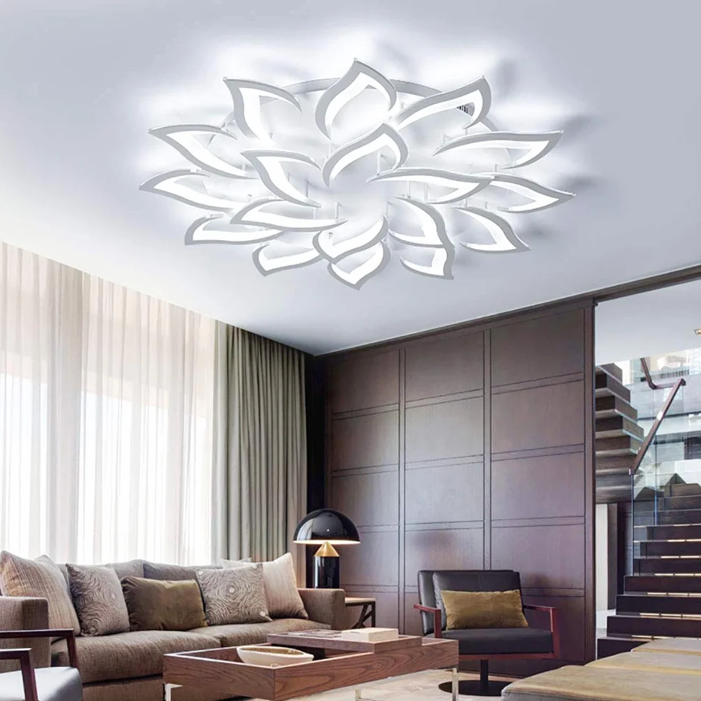 Nowoczesna lampa sufitowa LED, ściemniana, do salonu, kreatywna, kwiatowa, design, akryl, metal, płatki kwiatów, żyrandol z pilotem zdalnego sterowania, do sypialni, pokoju dziecięcego, 18 głowic