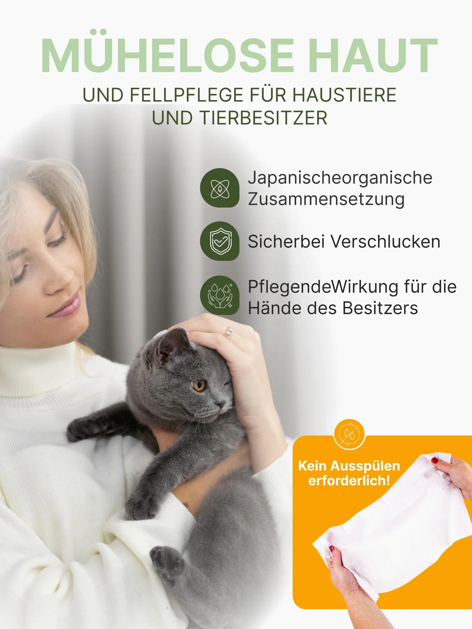 No Rinse Cat Shampoo Towel | Chusteczki do pielęgnacji, które działają jak suchy szampon dla kotów, czyszczenie i dezodoryzacja na bazie roślin, chusteczki dla zwierząt domowych z
