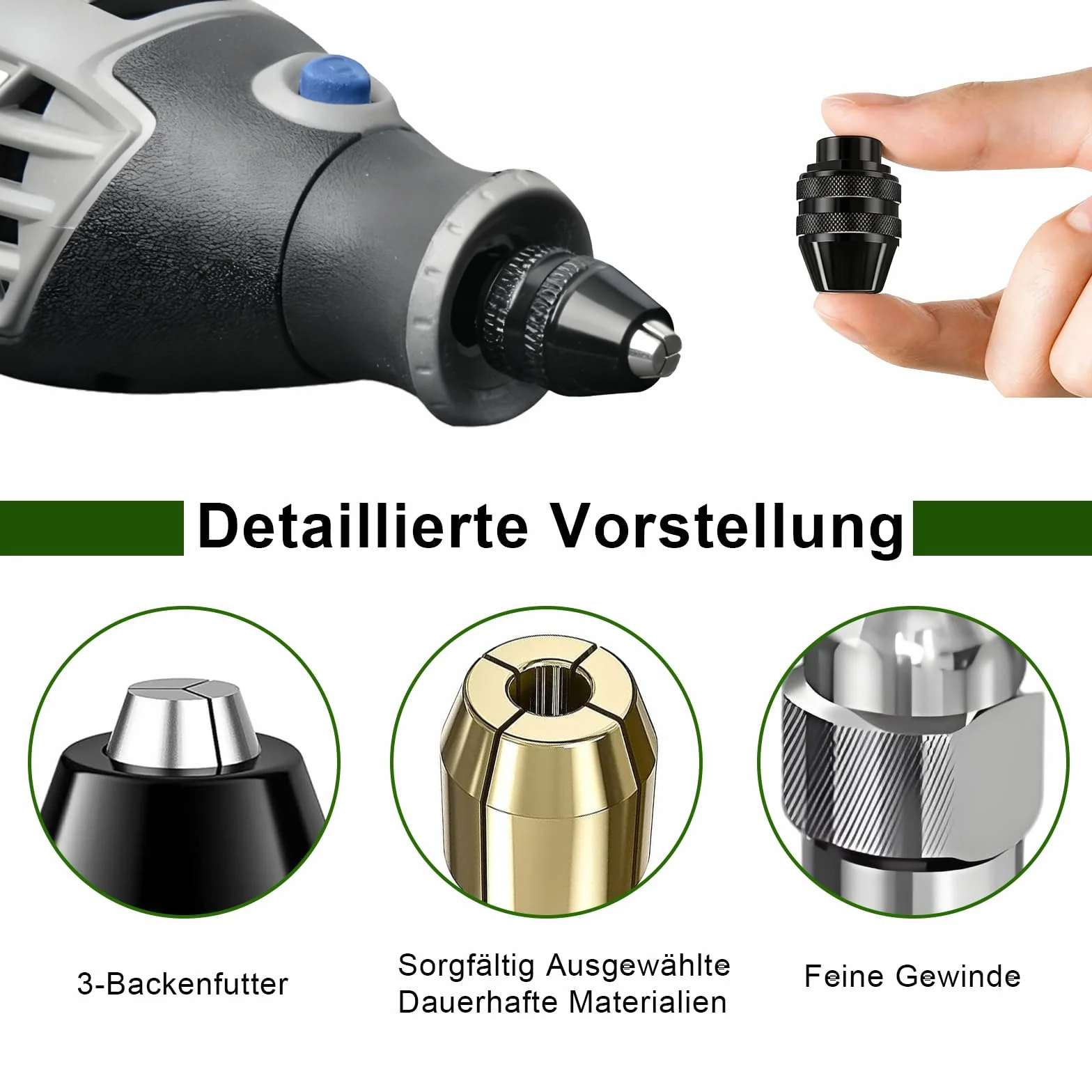 Zestaw adapterów do uchwytu wiertarskiego, zestaw tulei zaciskowych do Dremel, 0,5 mm do 3,2 mm 4486, uchwyt wiertarski sześciokątny i mosiężna tuleja zaciskowa 4485, metalowa nakrętka do wierteł