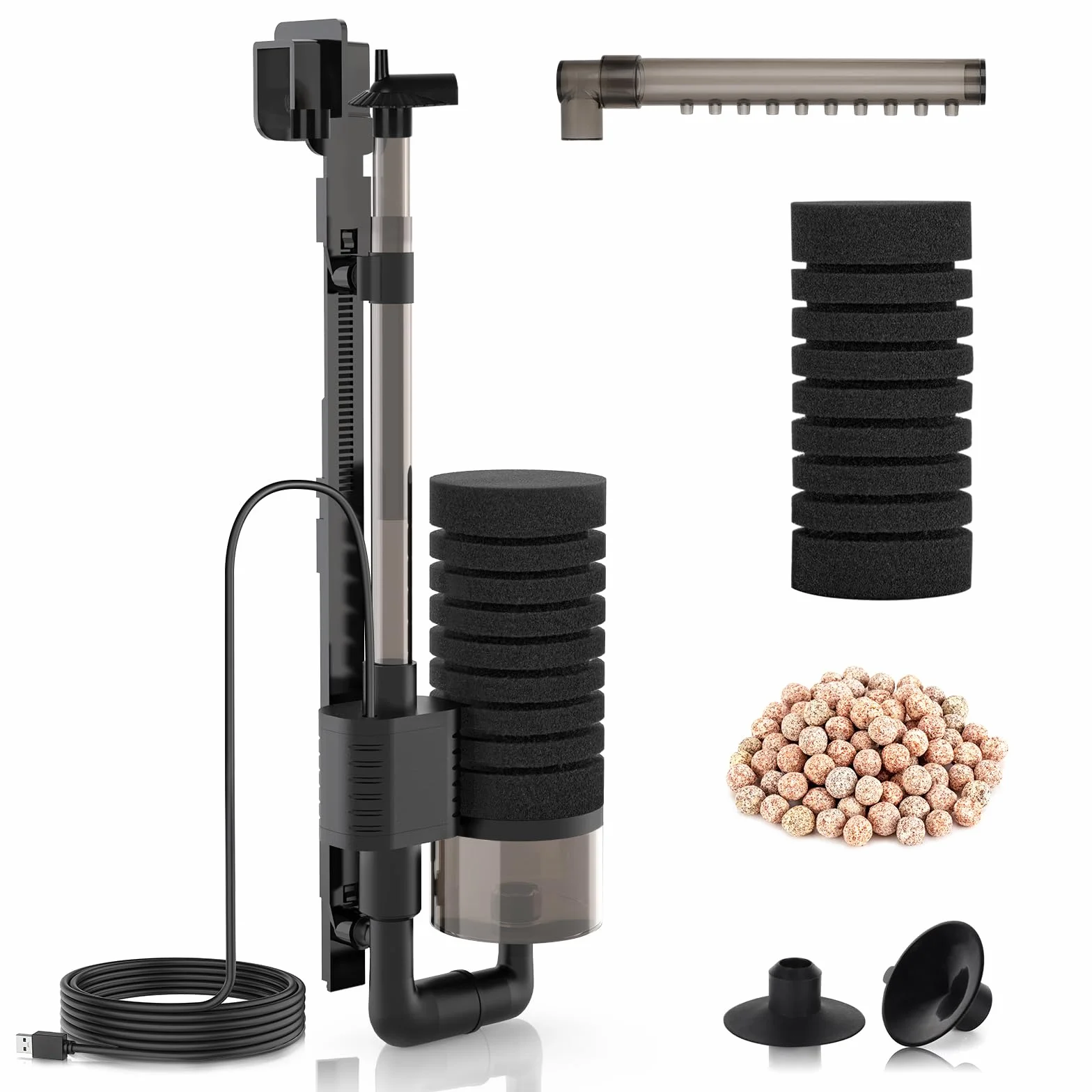 hygger Elektryczny filtr gąbkowy do akwarium, Power USB Single Aquarium Filtr Fish Tank Filtr, filtr zbiornika rybnego, cicha pianka zanurzeniowa, filtr do akwarium z filtrowanymi kulkami ceramicznymi