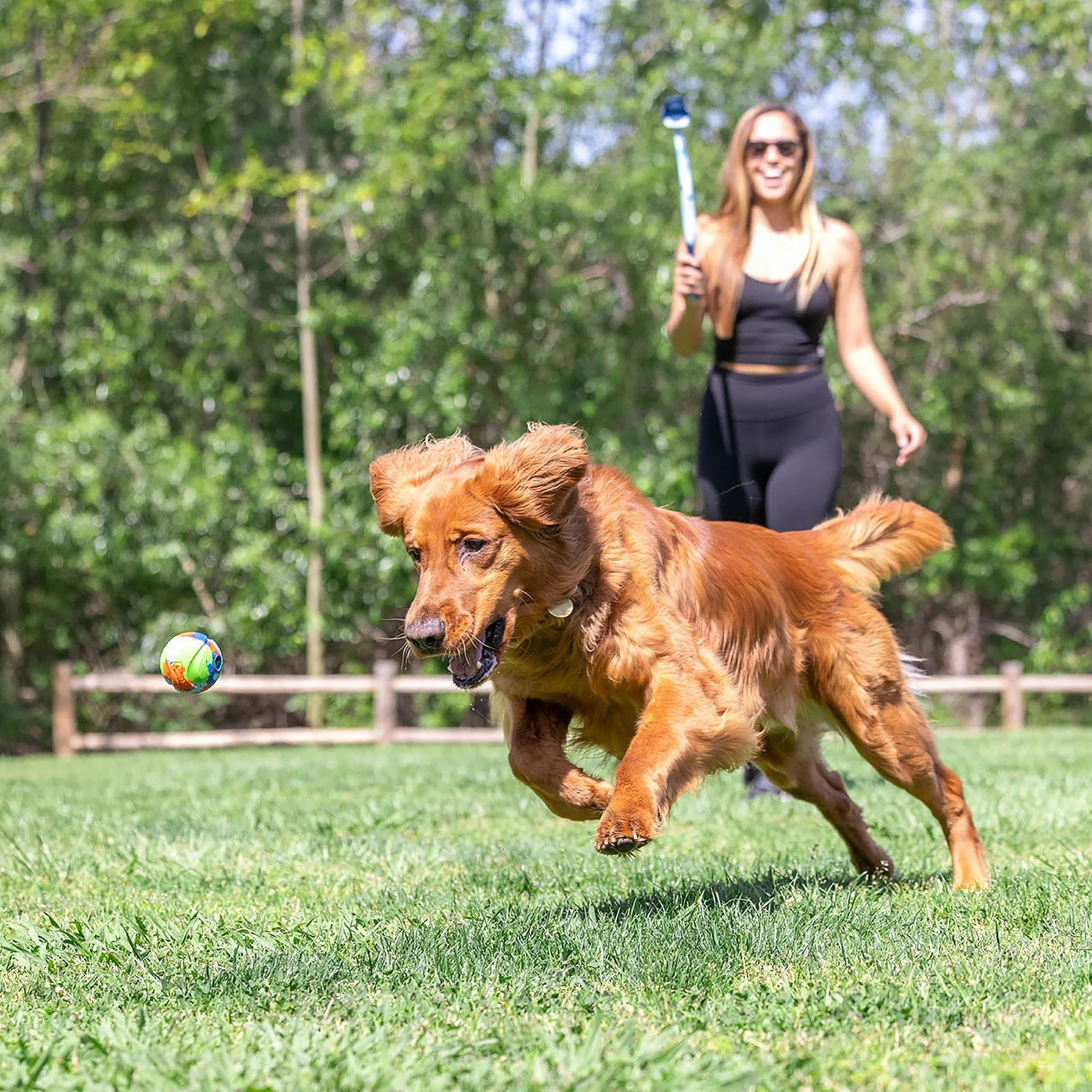 Chuckit! Limitowana edycja wyrzutnia piłek i piłek, gumowa zabawka dla psa z recyklingu ultra piłka ekologiczna zabawka outdoorowa dla psów, wyrzutnia sportowa 18 m