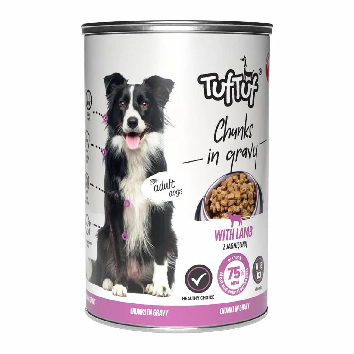 TufTuf, Mokra Karma dla Psa, Mix Smaków (Drób, Wołowina, Jagnięcina, Dziczyzna), 415g x 24 Puszki, Kawałki Mięsne w Sosie, Pełnoporcjowa, dla Psów Dorosłych