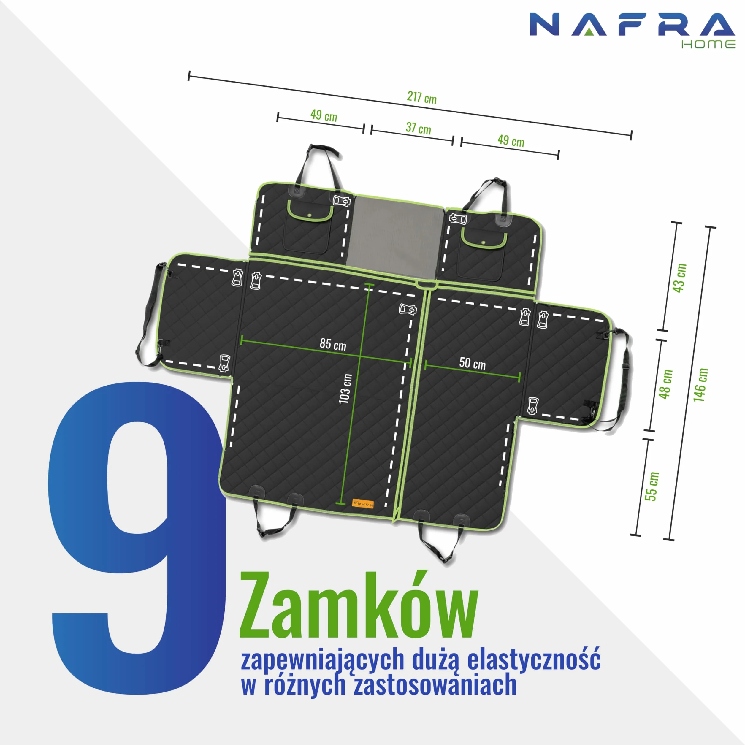 Mata dla Psa do Samochodu 6-w-1 – Pokrowiec na Siedzenia dla Psa z 9 Zamkami, Wodoodporny Oxford 600D, Okno z Siatki, Ochrona Drzwi i Boczna, Mata Samochodowa dla Psa, Czarny