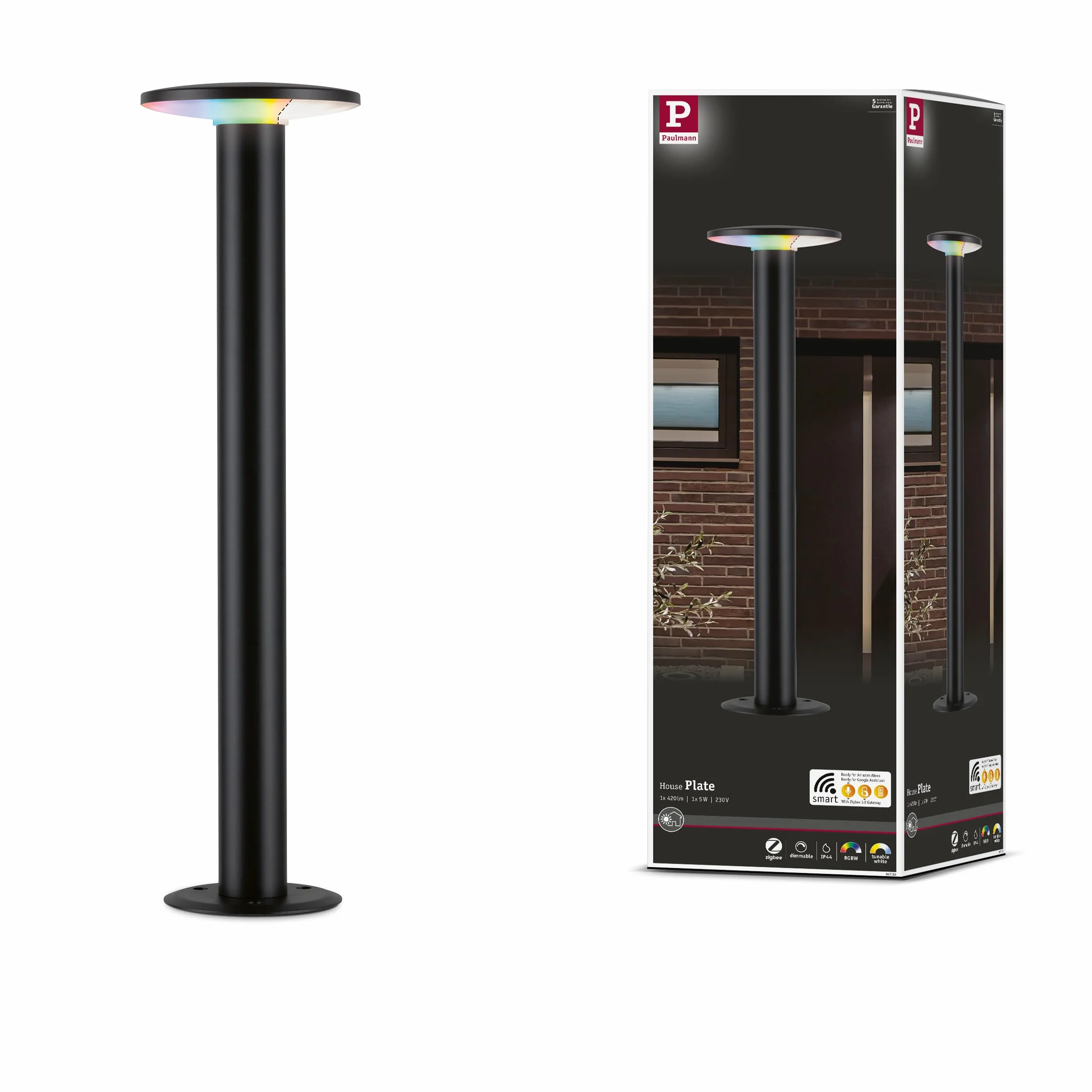 Paulmann 94756 LED oprawa zewnętrzna, oprawa słupkowa Smart Home Zigbee Plate przyjazna owadom IP44 600mm RGBW+ 200lm 230V ściemn. antracyt metal