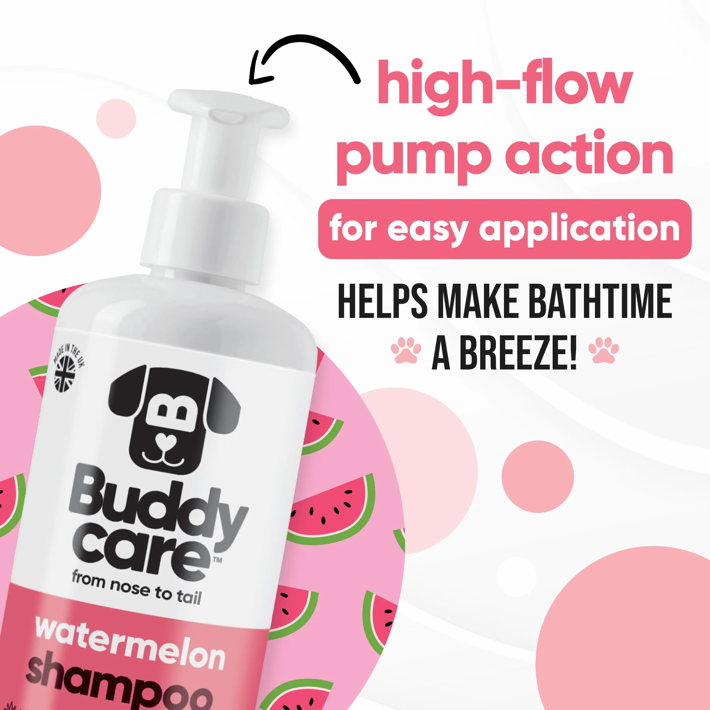 Buddycare szampon dla psów z arbuzem, głęboko oczyszczający szampon dla psów, owocowy zapach, z aloesem i pro-witaminą B5 (500 ml)