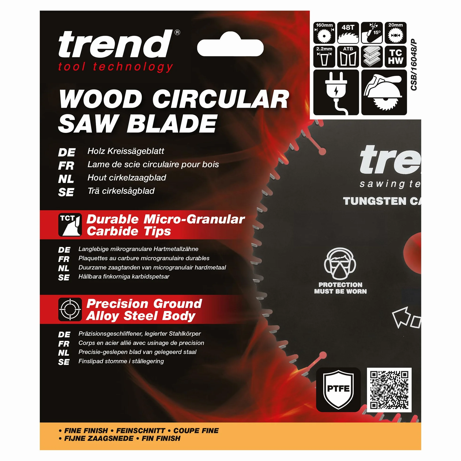 Trend CraftPro Ostrze Piły TCT PTFE 160 mm 48 Zębów 20 mm Otwór 2,2 mm Rowek CSB/16048/P