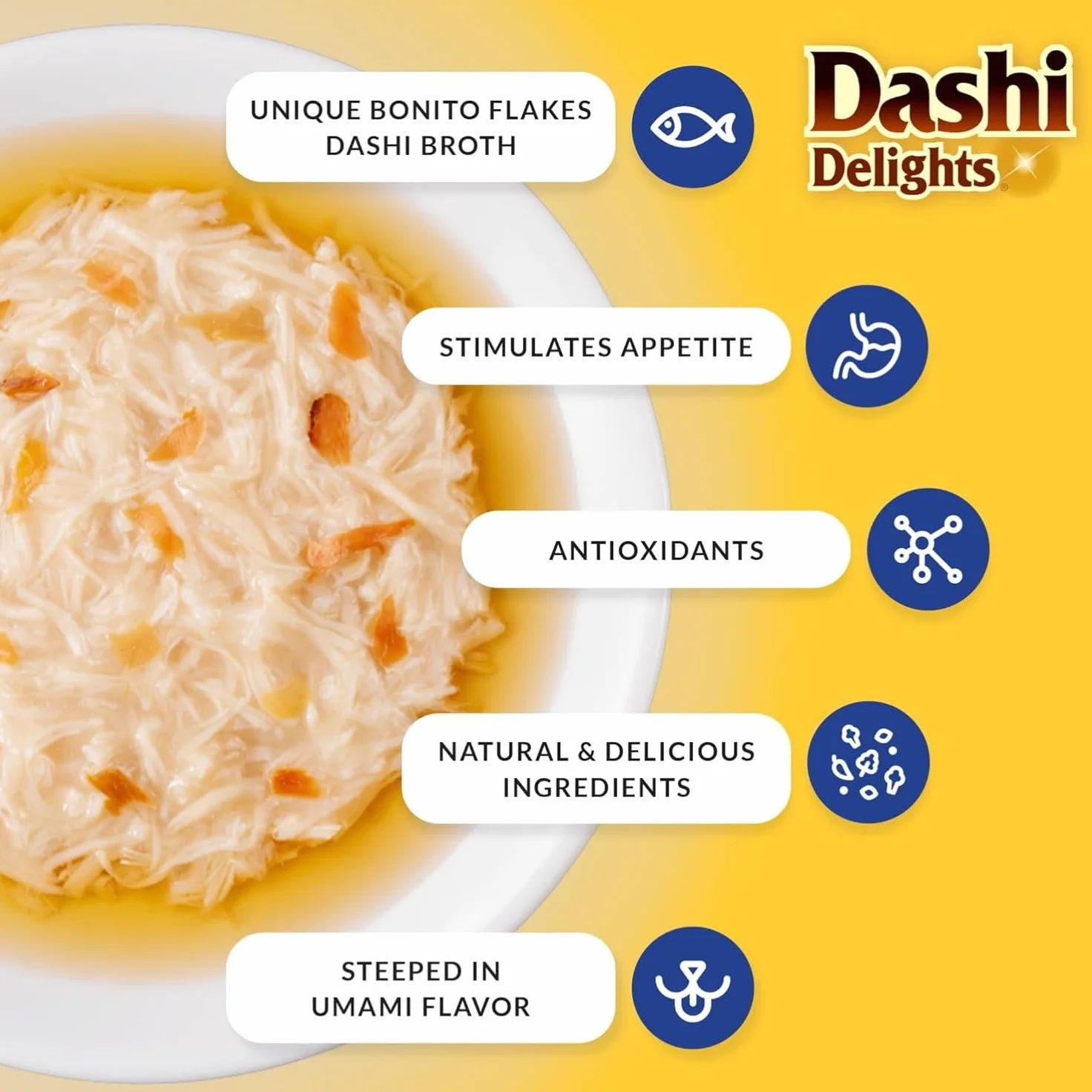 INABA Dashi Delights - Kawałki w bulionie z płatków bonitowych z kurczaka i serem - 1 x 70g - Pyszne i zdrowe - Topping - Bogate w białko - Naturalne składniki - Ciasto dla kotów