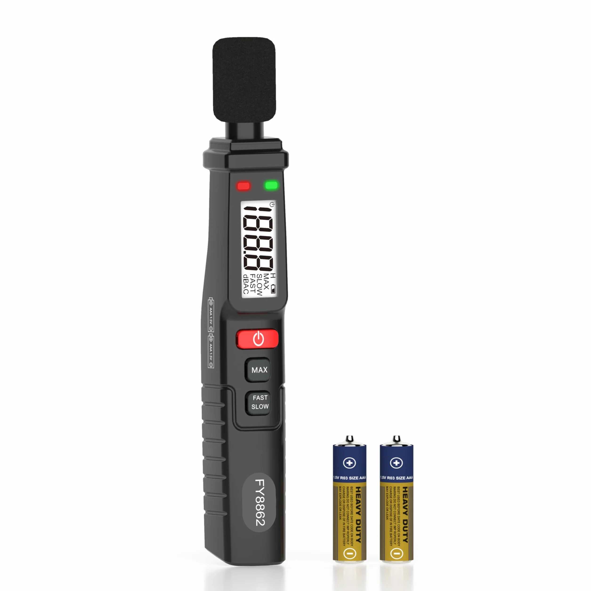 Cyfrowy miernik poziomu dźwięku, decybeli 30-130 dB z A/C, miernik hałasu audio, przenośny miernik SPL z kolorowym wyświetlaczem LCD, Data Hold, MAX Hold, latarka, Home Office Factory