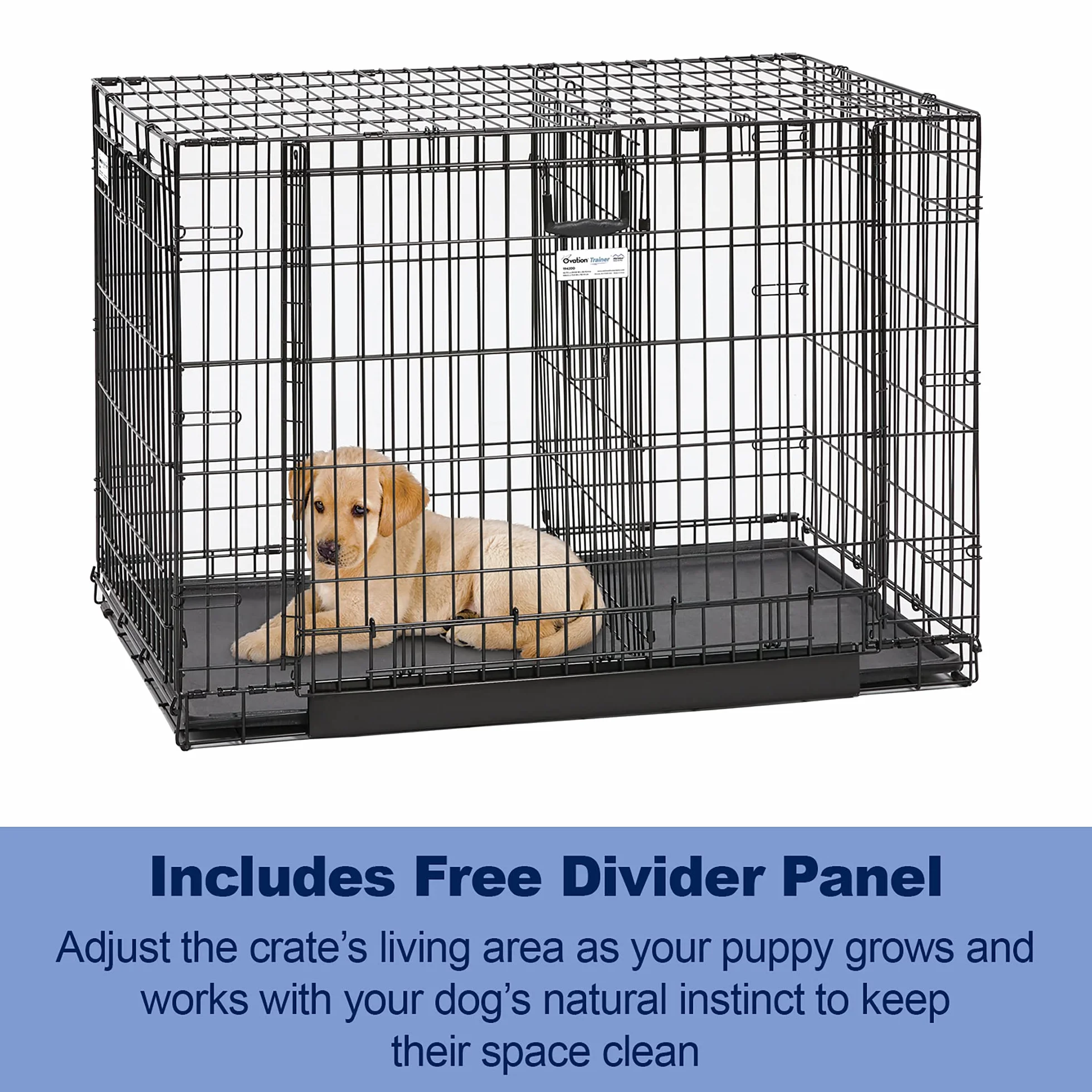 MidWest Homes for Pets Small Ovation Double Door 24-inch Folding Metal Dog Crate, Front and Up & Away Side Doors, Space-Saving Design