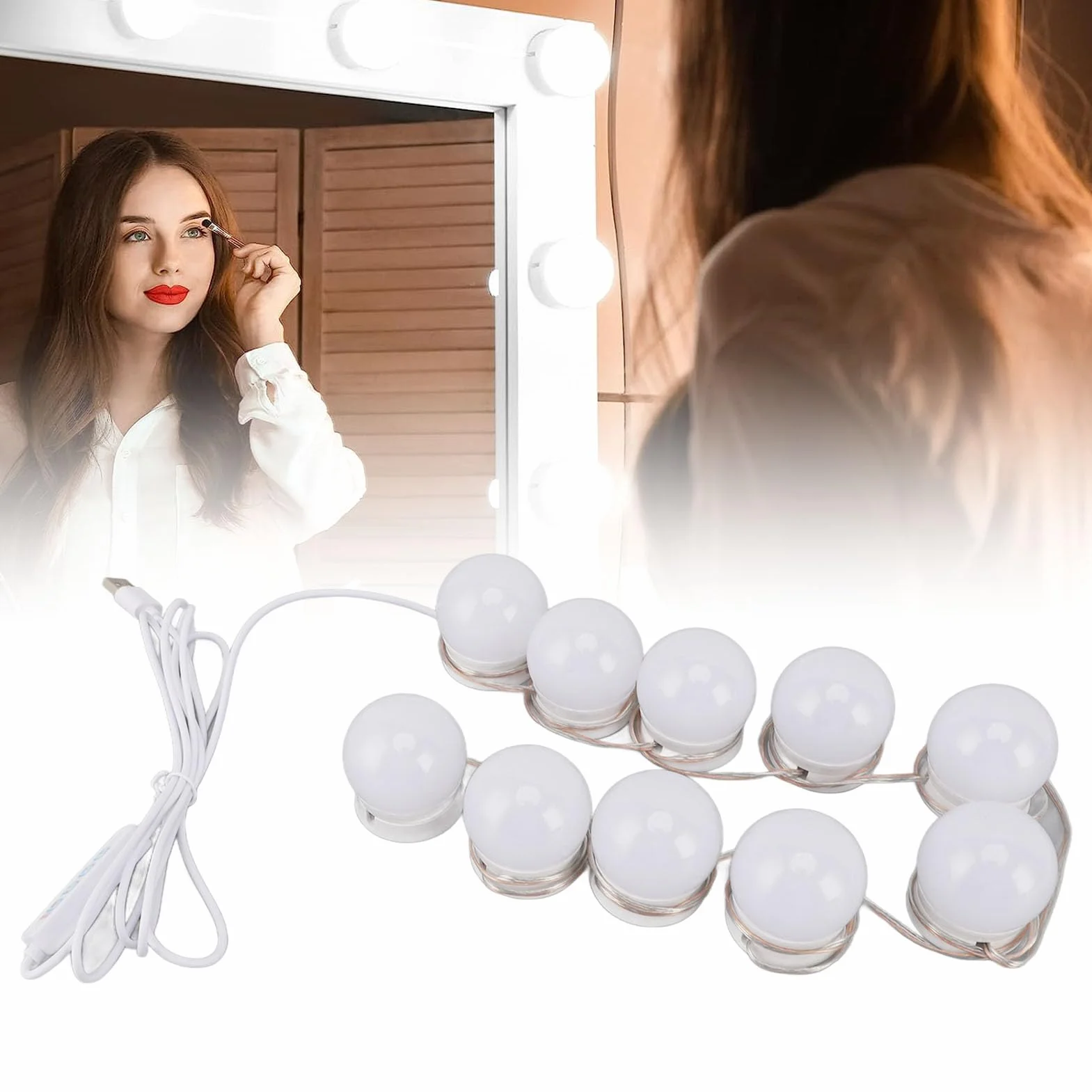 Żarówki Led Vanity Lights Lustrzana żarówka do toaletki USB Ściemnialne oświetlenie ledowe do makijażu for łazienka