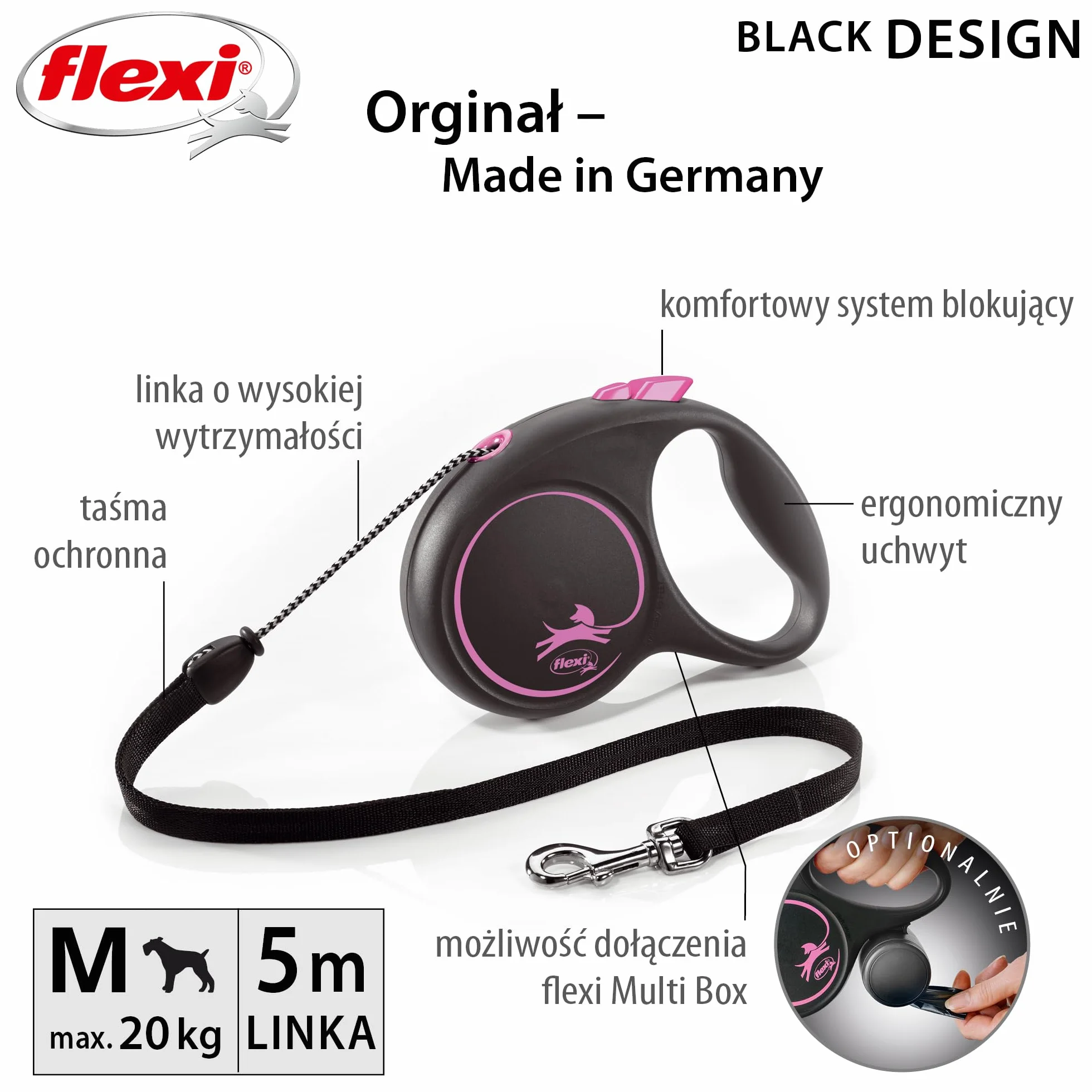 Flexi smycz automatyczna M 5m różowa