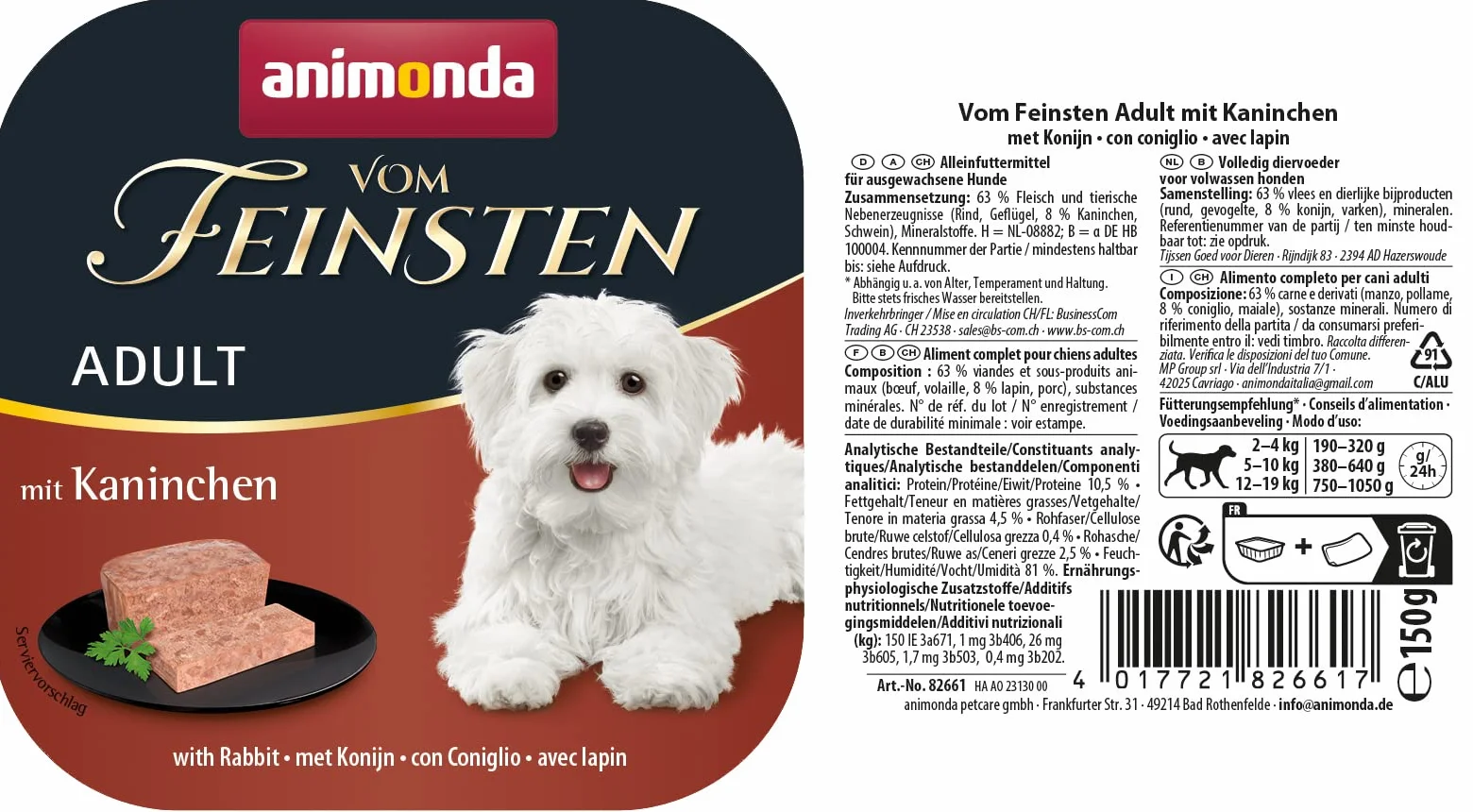 Animonda vom Feinsten karma dla psów mokra z królikiem 22 x 150 g bez zbóż