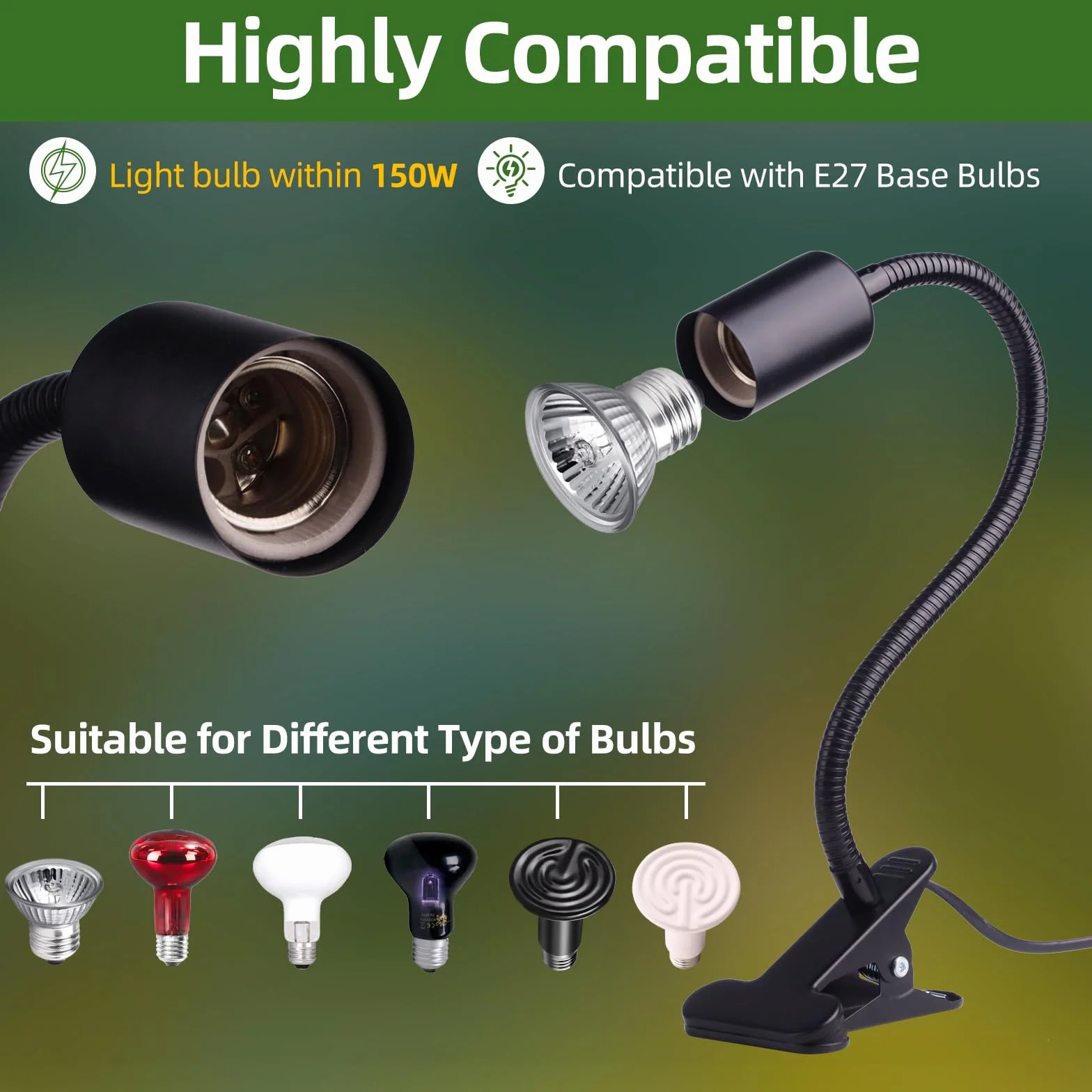 Oprawka lampy E27, czarna, z przełącznikiem i kablem, maks. 150 W, terrarium 220 V, ceramiczna oprawka E27 z zaciskiem do żółwia, gadów, lampa grzewcza (bez żarówki)