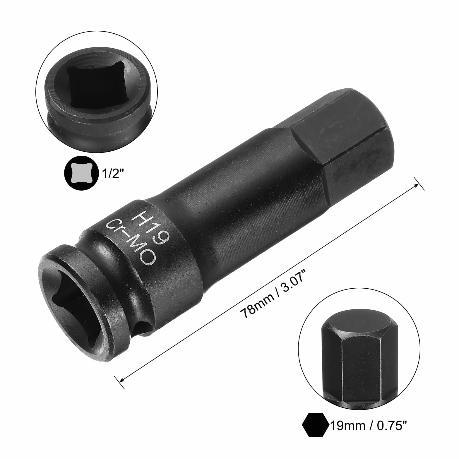 QUARKZMAN 19 mm sześciokątne gniazdo bitowe H19 1/2" ze stali CR-MO, fosforanu, przedłużenie, adapter do gniazda wtykowego do mechanika samochodowego, konserwacji