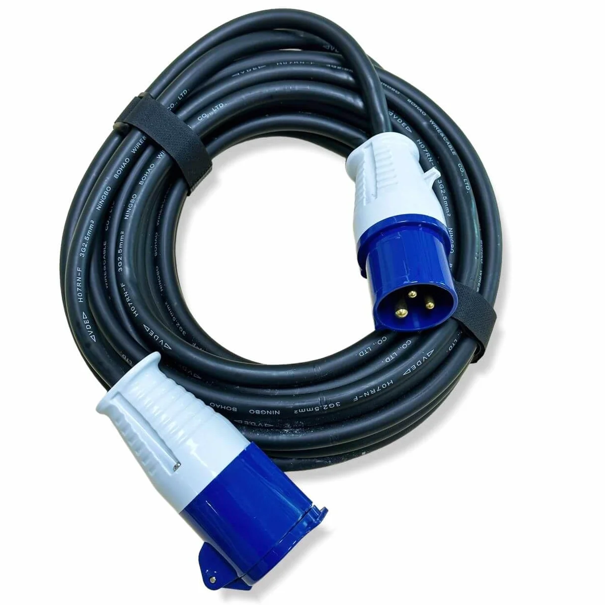 Zestaw kabli kempingowych CEE 10 m – kempingowy kabel zasilający H07RNF 3G2,5 3 x 2,5 mm 230 V 16 A IP44 + 2 zapięcia na rzepy – kabel przedłużający – kabel do przyczepy kempingowej wtyczka