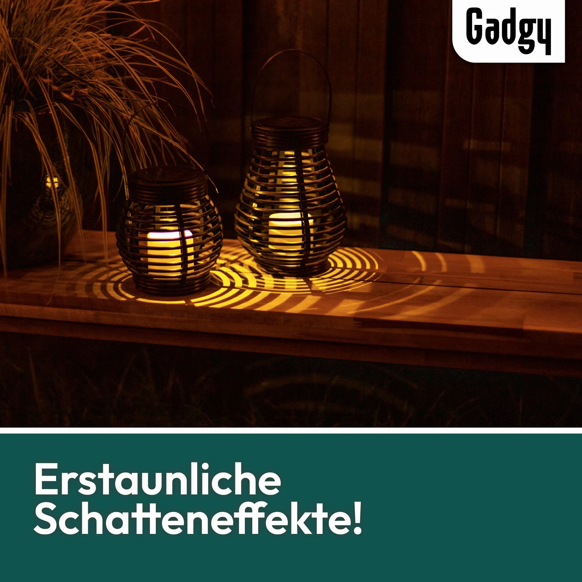 Gadgy ® Zestaw solarnych latarni ogrodowych rattanowe | brązowy marmurkowy plastik | 2 sztuki kształt kropli i kuli l światło ogrodowe na zewnątrz