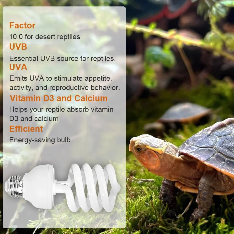 UVB lampa terrarium, 26 W UVA UVB 10.0 lampa UVB terrarium, E27 lampa UV dla gadów, do terrariów z gekonem lamparta, żółwie, bartagame, innych gadów i płazów