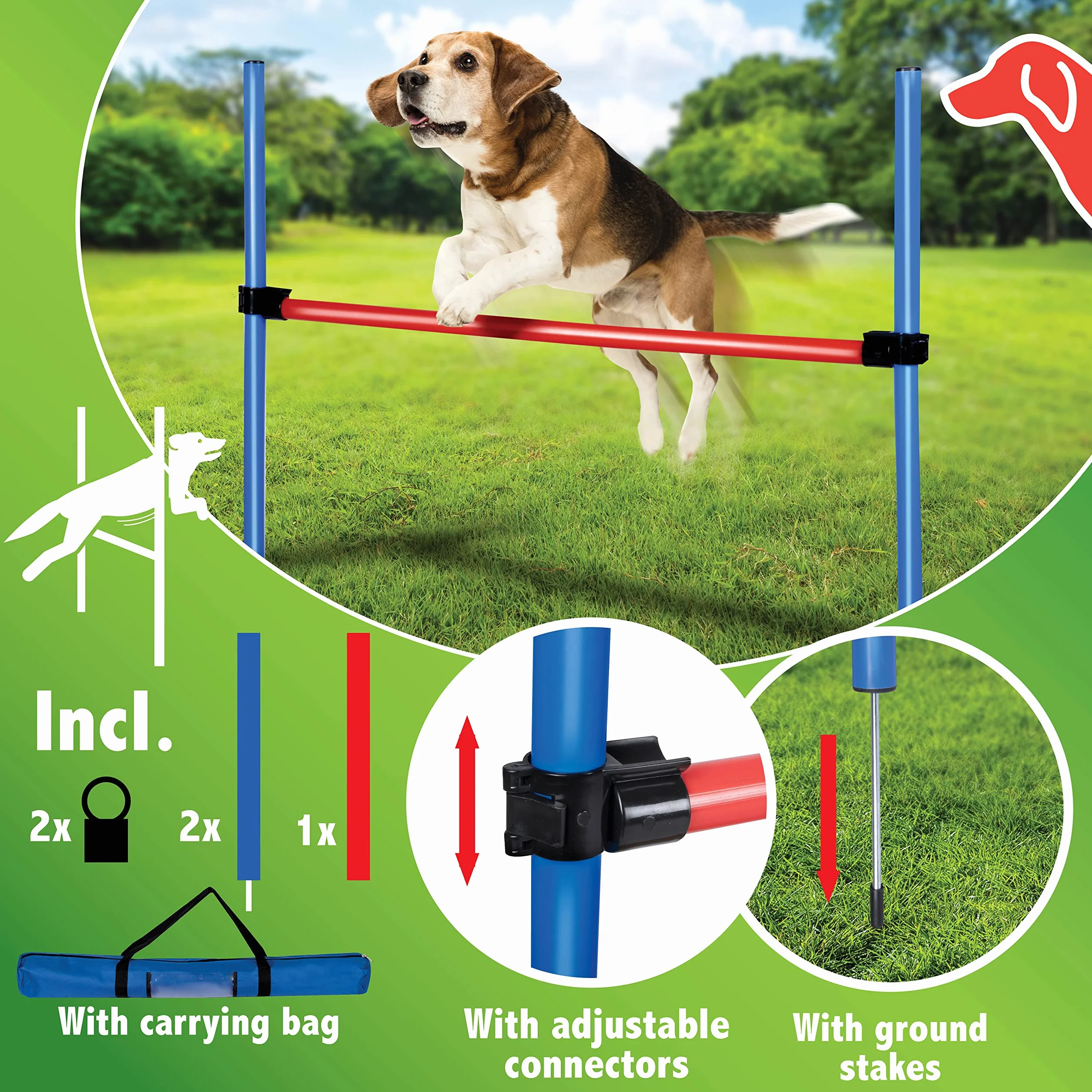 maxxpro Agility Spring Stick - zestaw Agility dla psów - 85 x 3 cm - tworzywo sztuczne - niebieski/czerwony