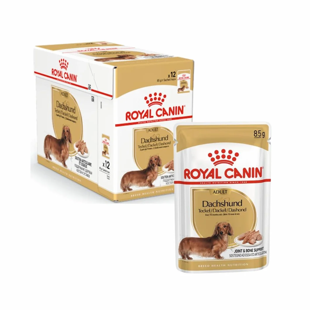 Royal Canin Jamnik mus dla dorosłych, dwupak, 2 x 12 x 85 g, pełnoporcjowa karma dla psów, dla dorosłych jamników, może pomóc w ochronie kości i stawów