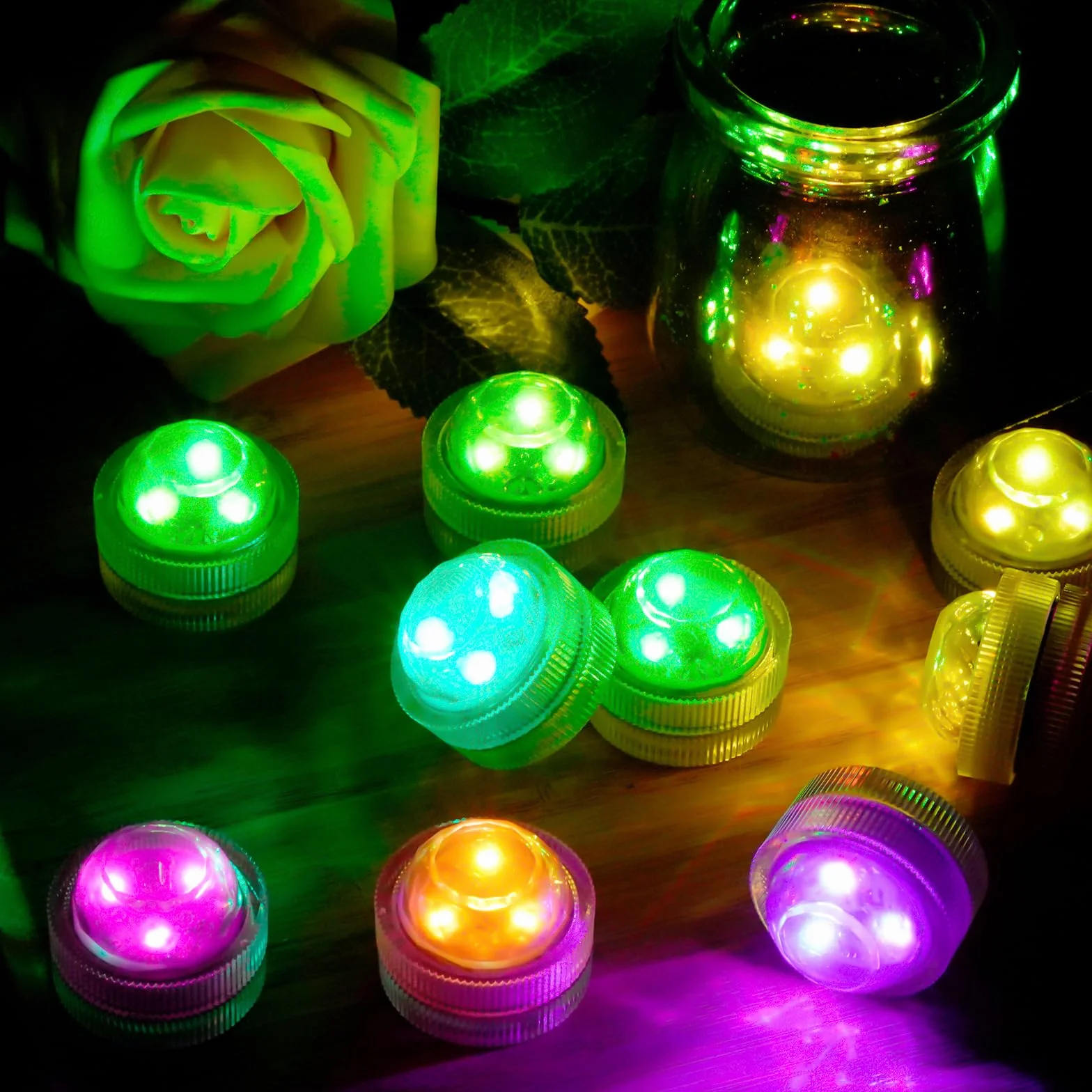 Podwodne podgrzewacze LED, 12 sztuk, wodoszczelne podgrzewacze z 2 pilotami zdalnego sterowania, zmiana kolorów RGB, oświetlenie stawu, do wazonu, ogrodu, na wesele, imprezę