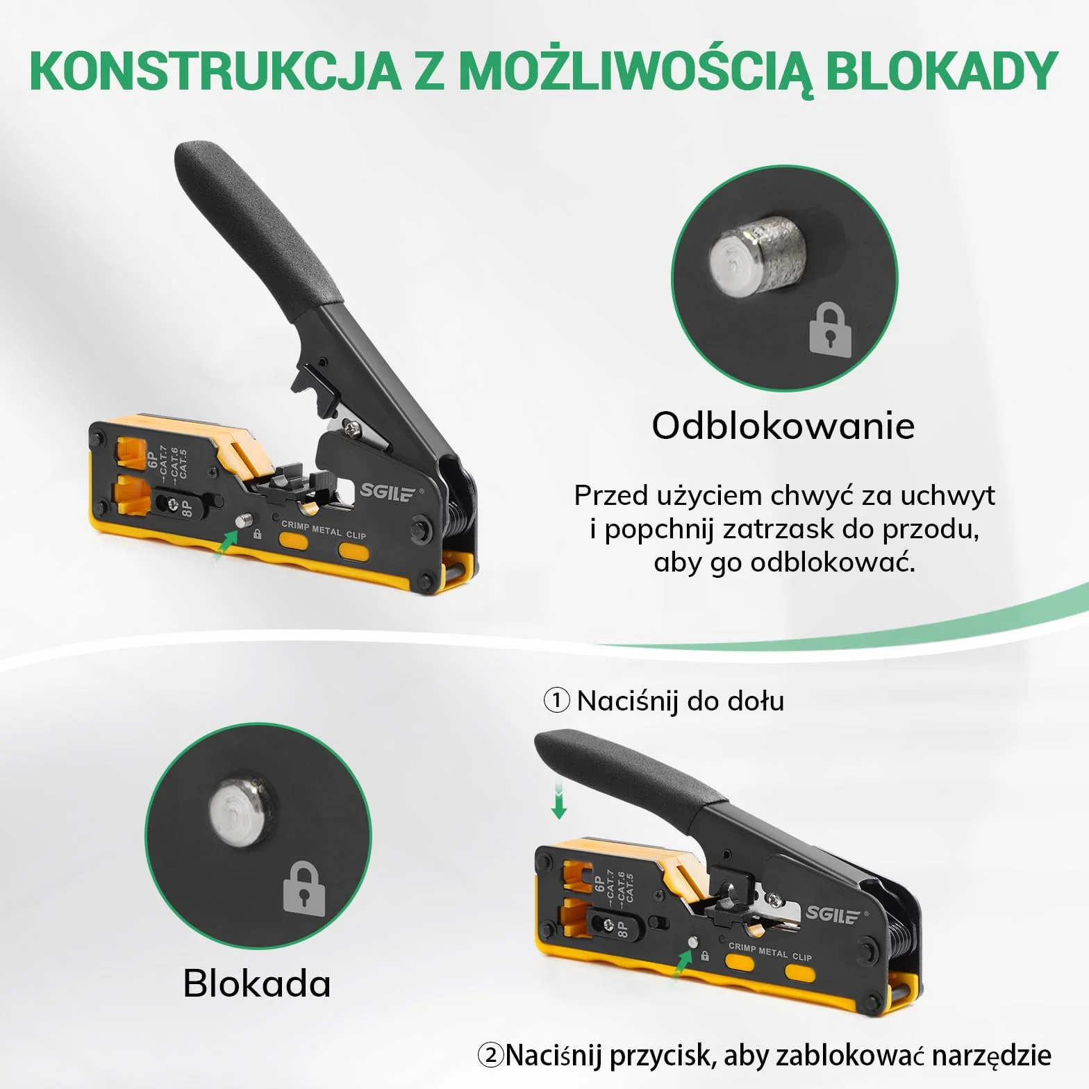 SGILE Zestaw Narzędzi do Zaciskania RJ45, Wielofunkcyjna Zintegrowana Maszyna Cat5 Cat6 Cat7, Zestaw do Testowania Kabli LAN Konserwacji Komputera, Kompletny Narzędzi Konserwacji Sieci
