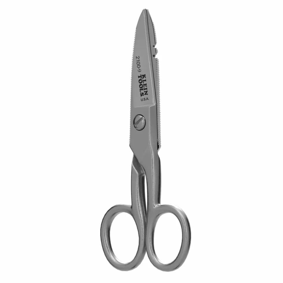 Klein Tools Nożyczki dla elektryków ze stali nierdzewnej 2100-9 z nacięciami ściągającymi, 5-1/4 cala, wyprodukowane w USA