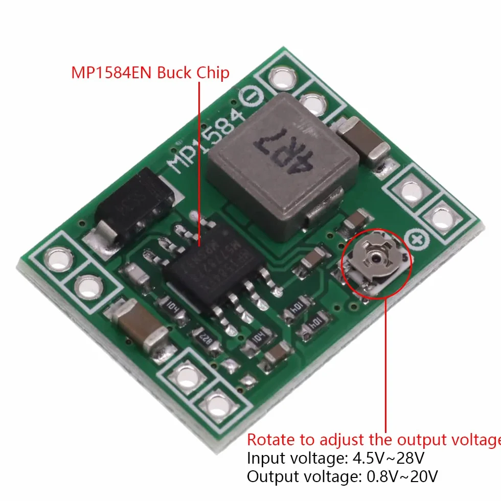 DollaTek MP1584EN DC-DC Buck Converter Regulowany 3A 24V na 12V 5V 9V 3V dla Arduino