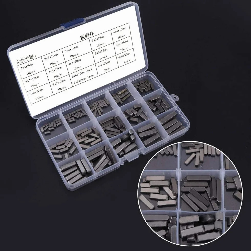140 Stück Rundkeil, Passfedern für Parallelantrieb 8 mm, 10 mm, 12 mm, 16 mm, 20 mm, 25 mm, 30 mm