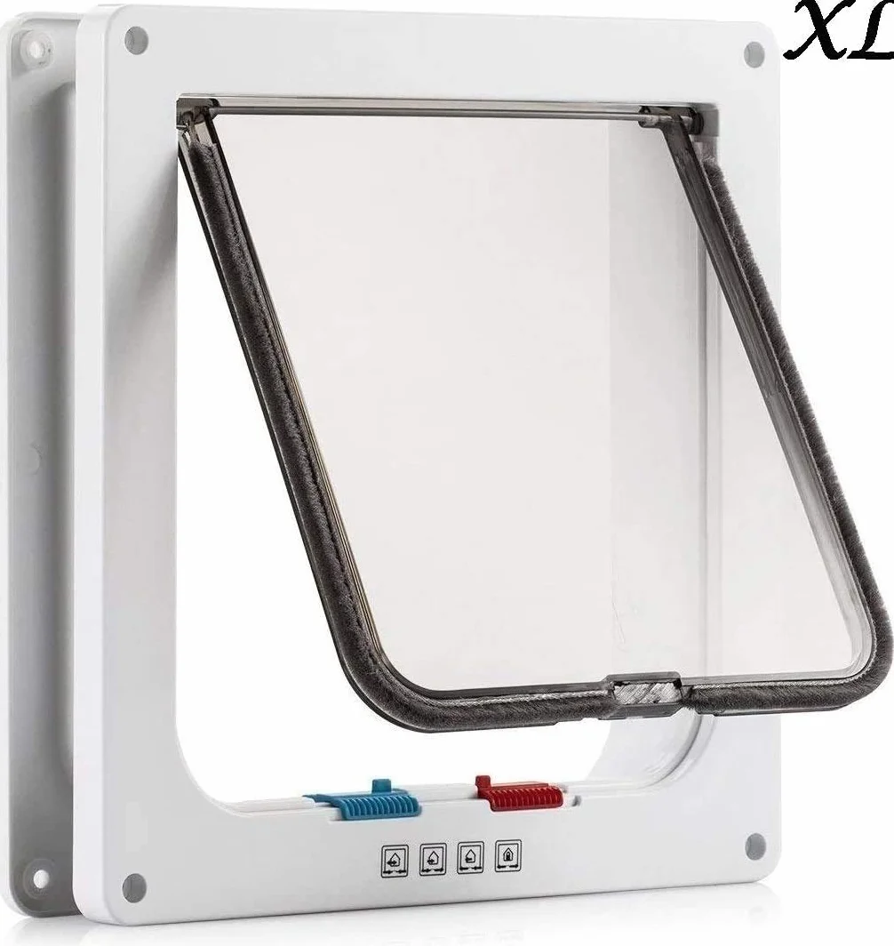 Sailnovo Klapa dla kota 24,5 x 28,5 x 5,5 cm, 4-drożne zamknięcie magnetyczne dla kotów i małych psów – drzwi dla psa, dla kota (XL, biała)