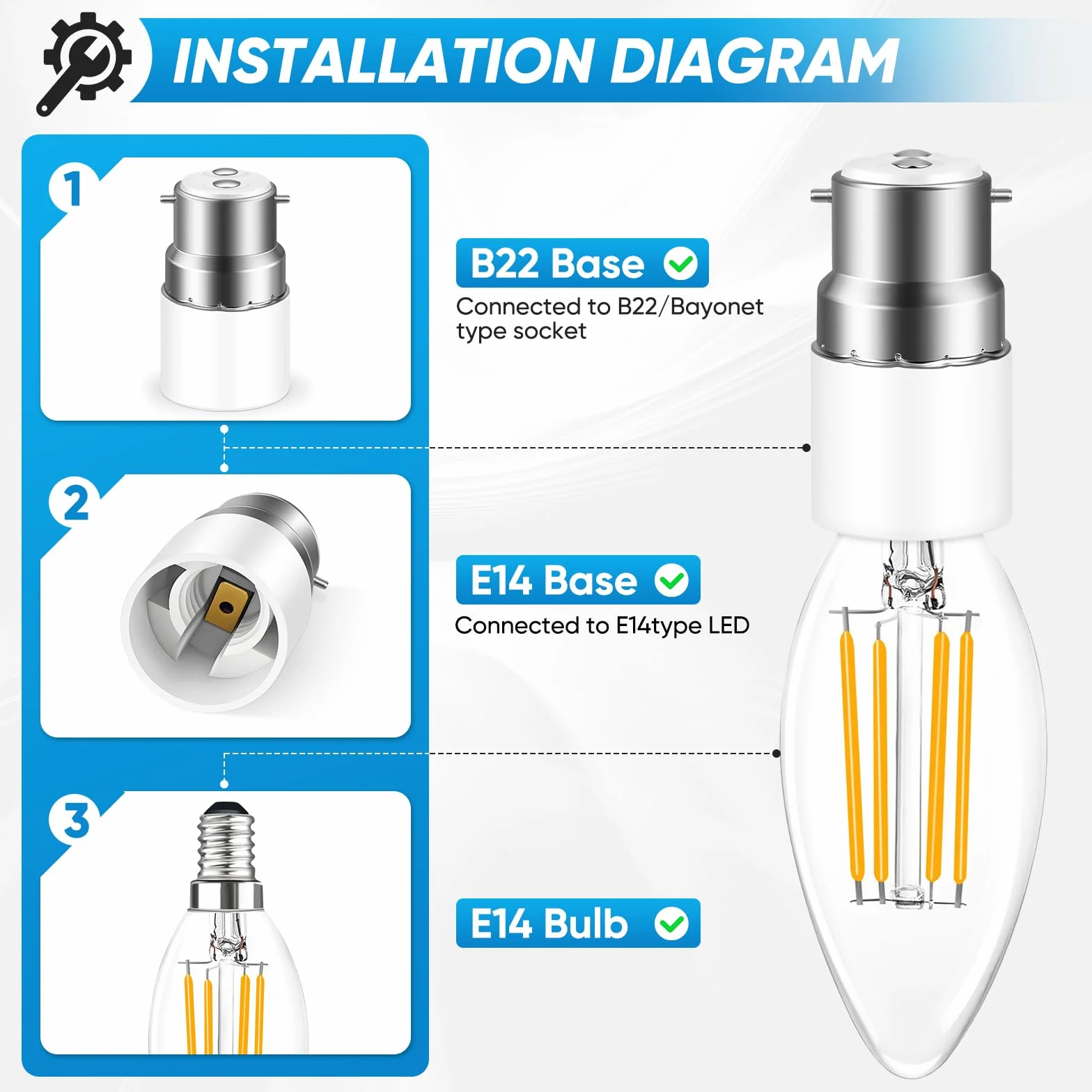 3 x B22 na gwint E14, B22 do E14, odporny na wysokie temperatury, 0~250 V, oprawka bagnetowa do żarówek LED, energooszczędna