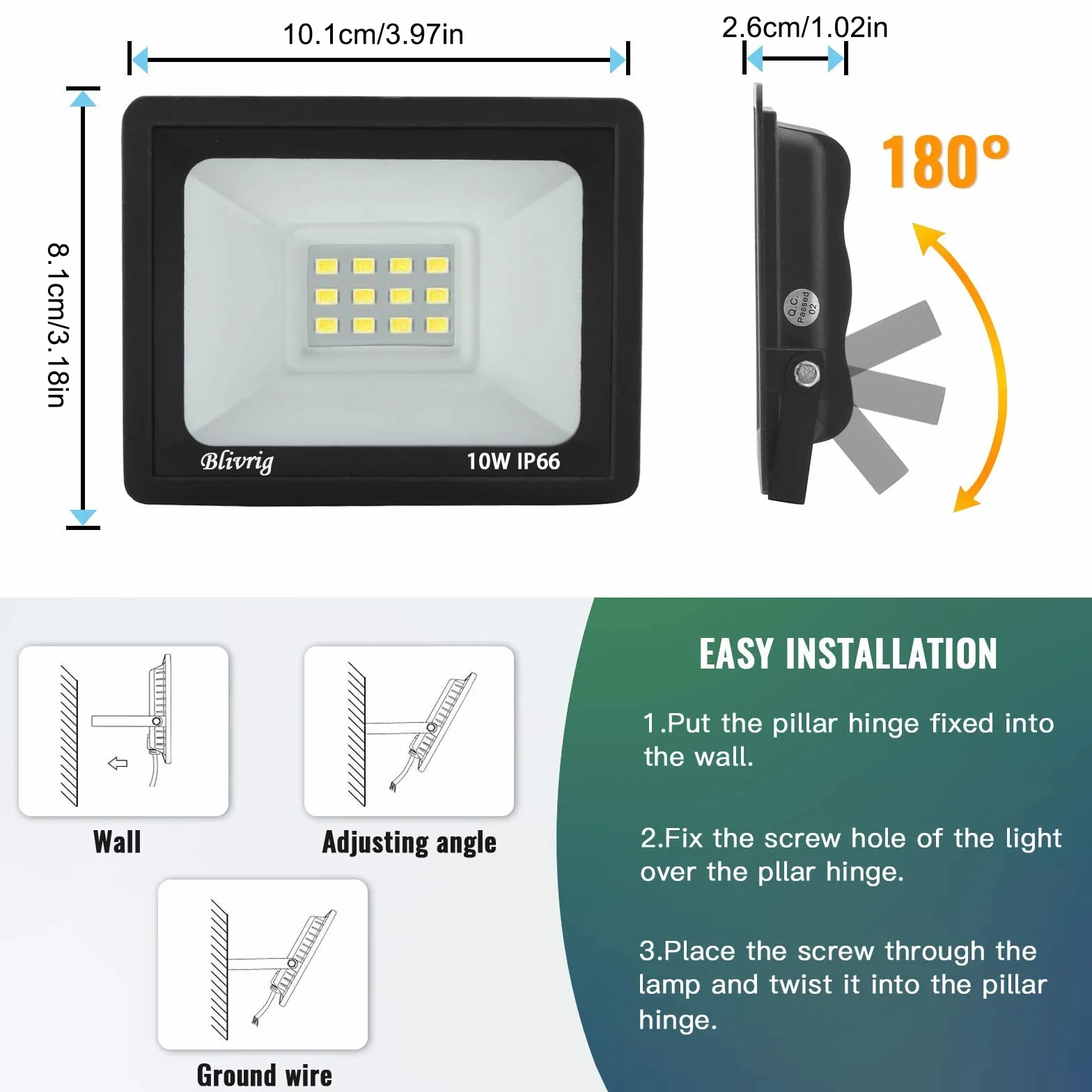 Reflektor zewnętrzny 10 W, 6500 K, 1000 lm, super jasny, IP66, wodoszczelny reflektor LED, lampa zewnętrzna do ogrodu, na podwórko, garaż, hotel