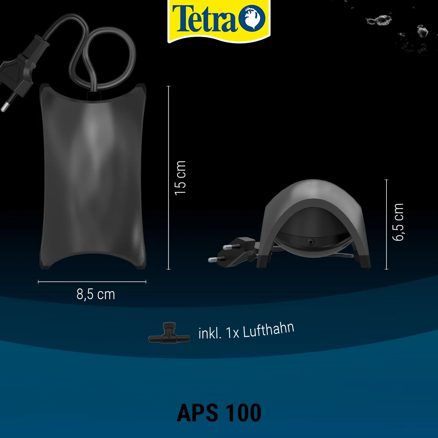 Tetra APS 100 pompa powietrza do akwarium – cicha pompa membranowa do akwariów o pojemności 50-100 l, czarna