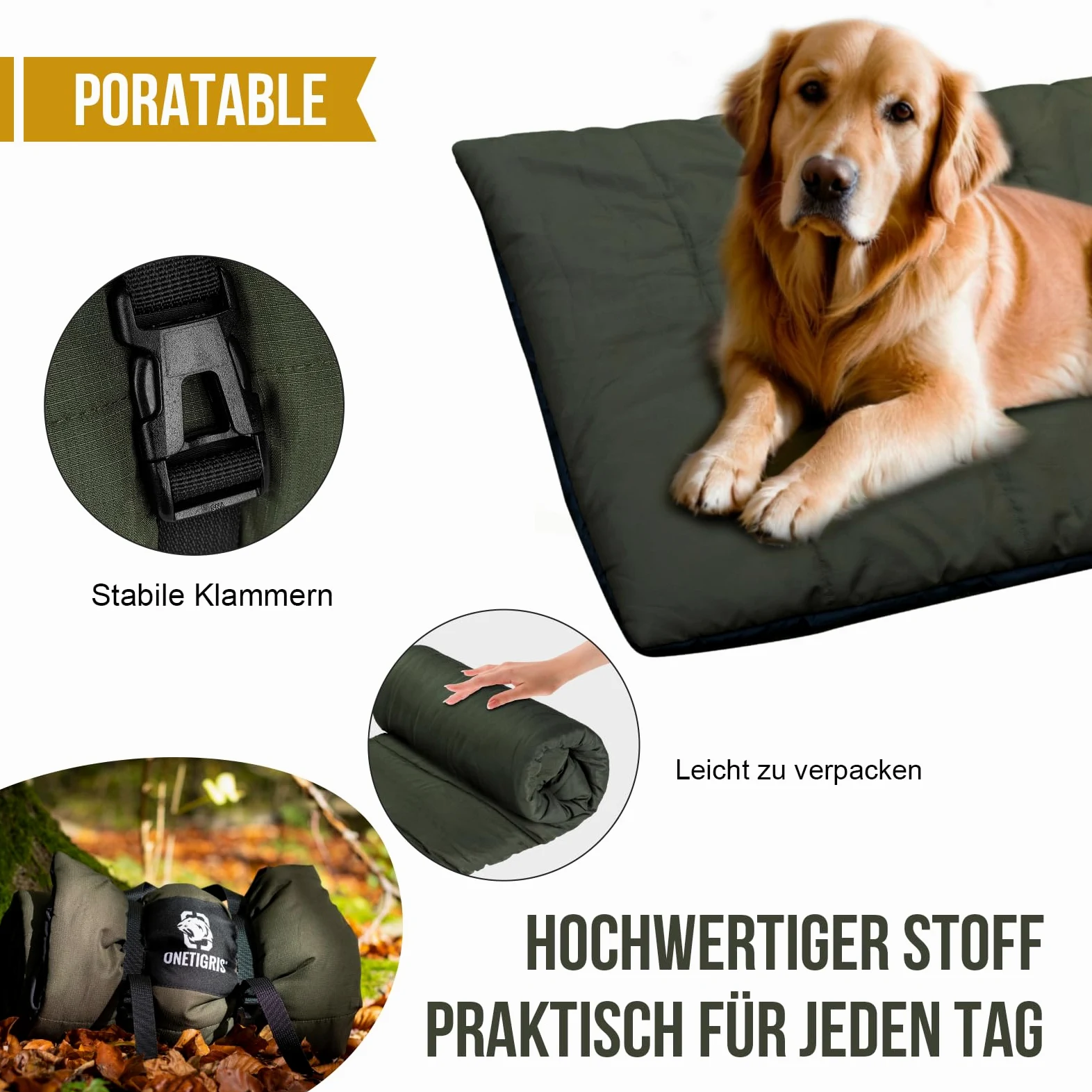OneTigris Koc dla psów 130 x 85 cm, pralny, wygodny i miękki, wodoodporny koc dla psów na podróże, kemping, na zewnątrz, kolor: oliwkowy