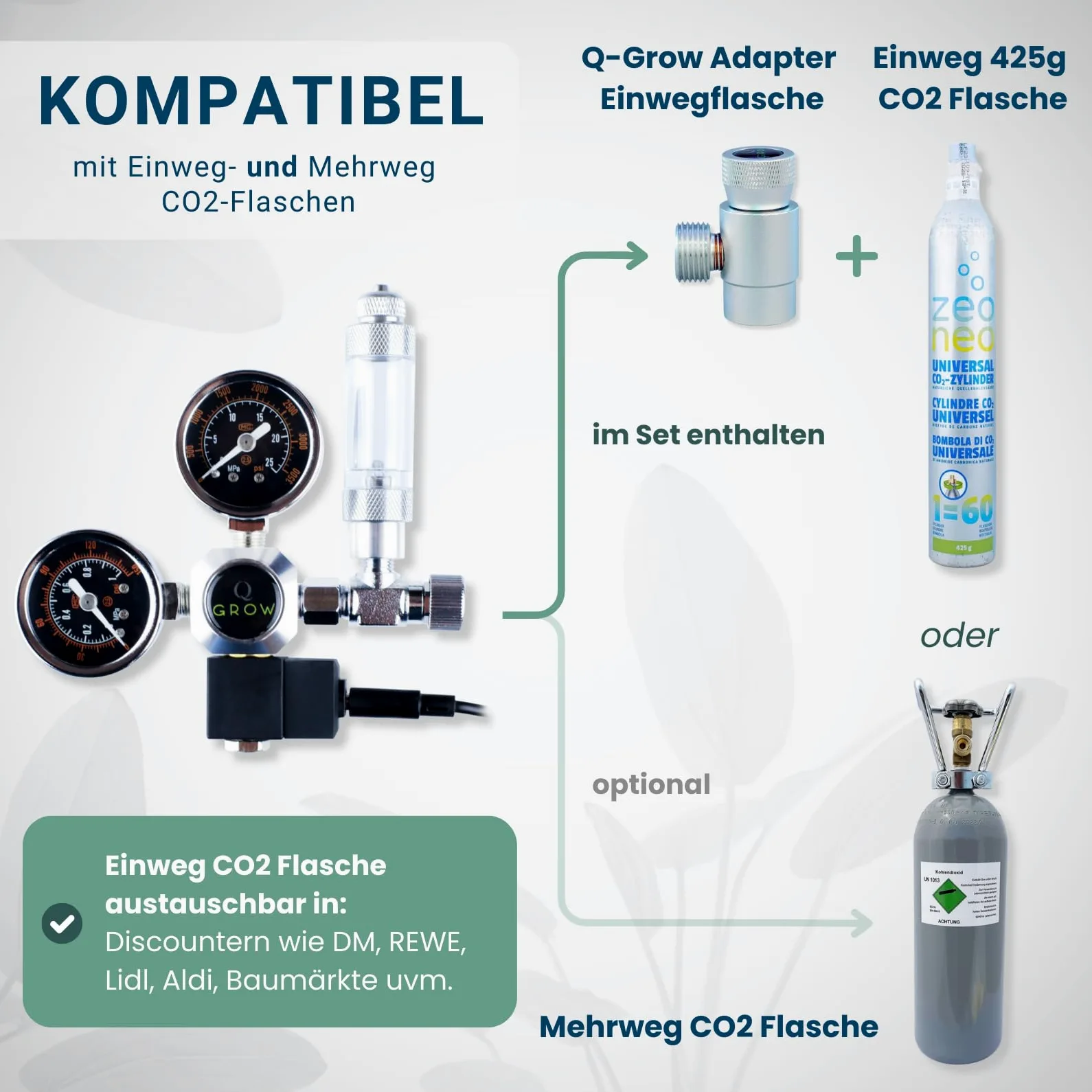 Q-Grow CO2 System Aquarium kompletny zestaw dyfuzor stali nierdzewnej regulator ciśnienia butelka CO2 425 g do 500 l