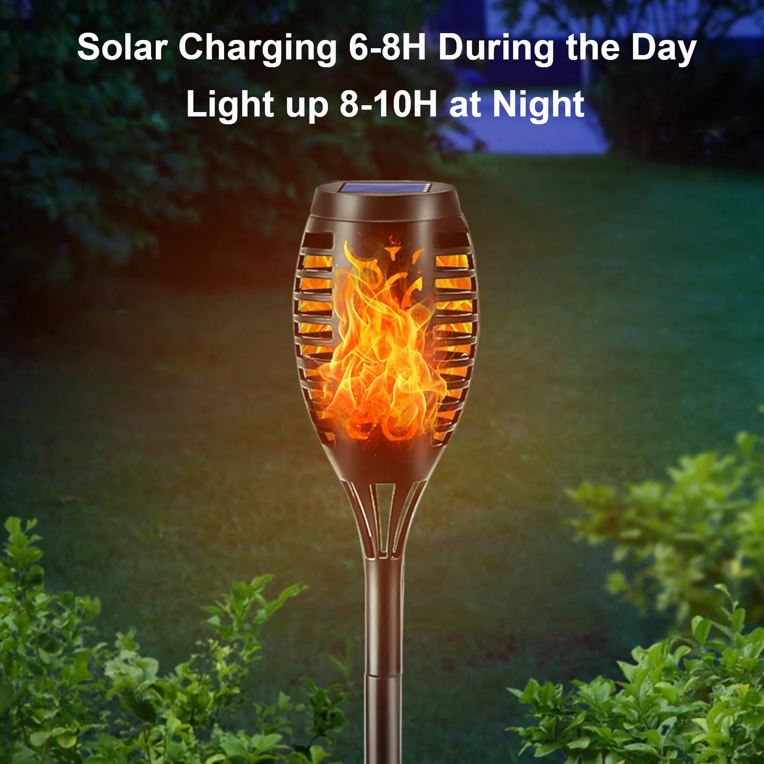 LQWELL Latarki solarne do ogrodu zewnętrznego, 6 sztuki, 12 diod LED, realistyczna lampa ścieżkowa z płomieniem, wodoodporność IP65, do trawnika, patio, dziedzińca (6 sztuki)