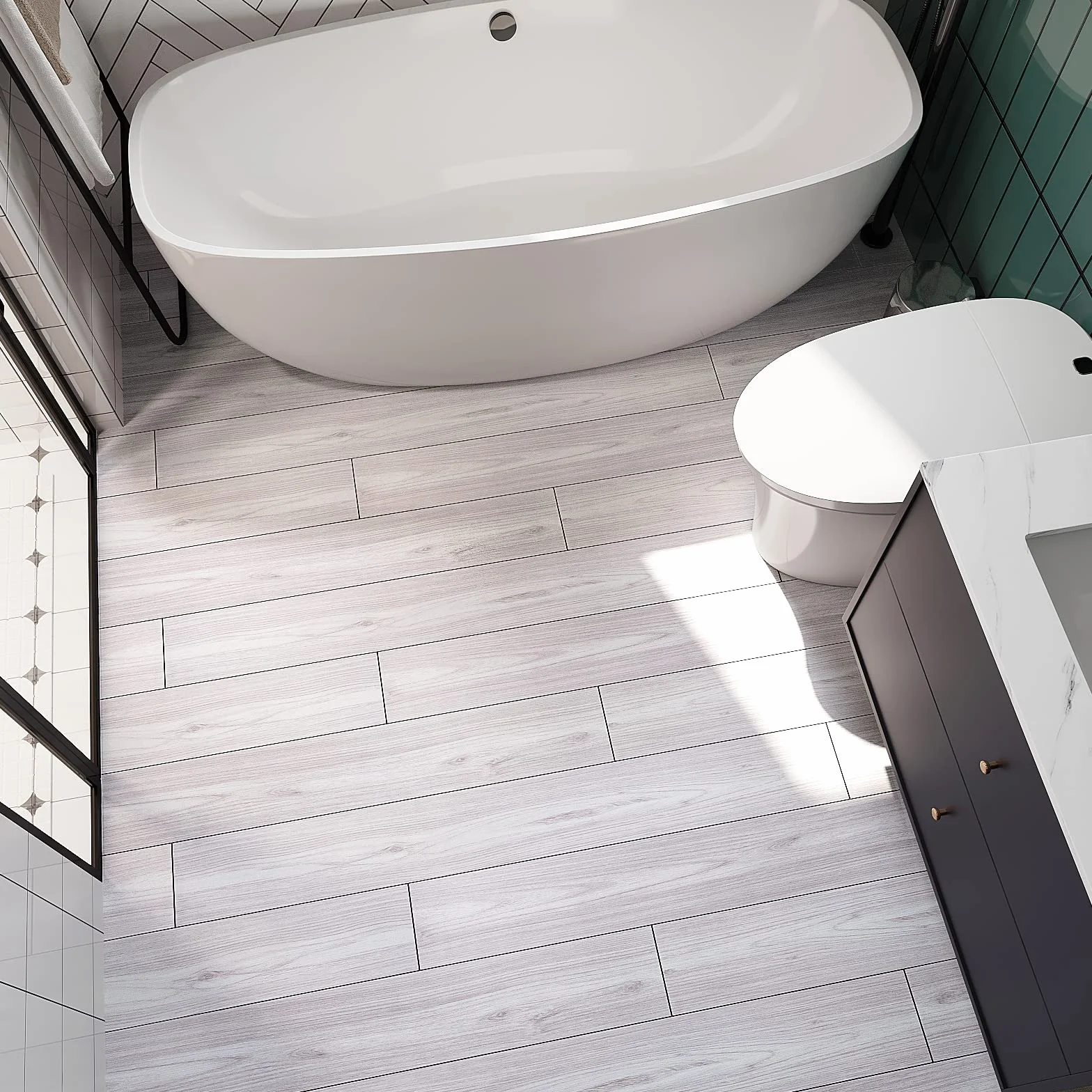 VEELIKE PVC Klej Podłoga Efekt Drewna Płytki Naklejki Wodoodporne 90cm×15cm 12 Sztuk