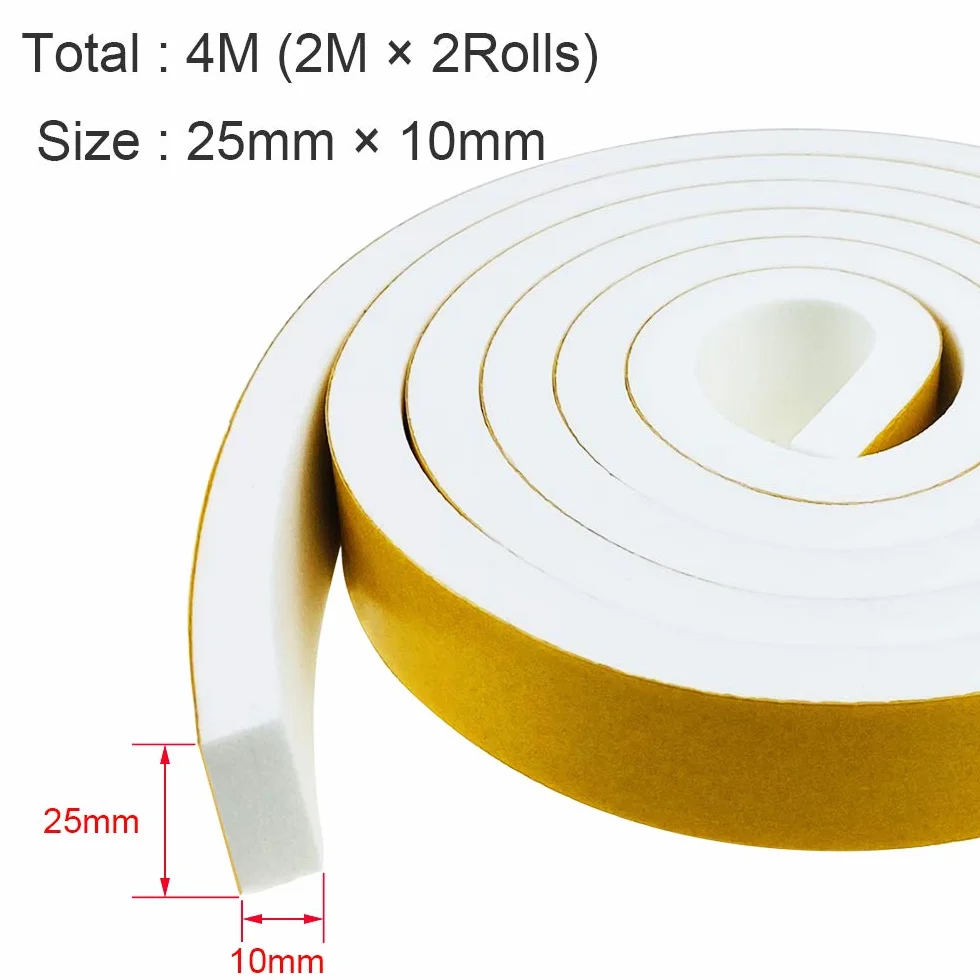Taśma uszczelniająca piankowa samoprzylepna biała 25 mm x 10 mm x 2 m 2 rolki do drzwi okien odporna na warunki atmosferyczne
