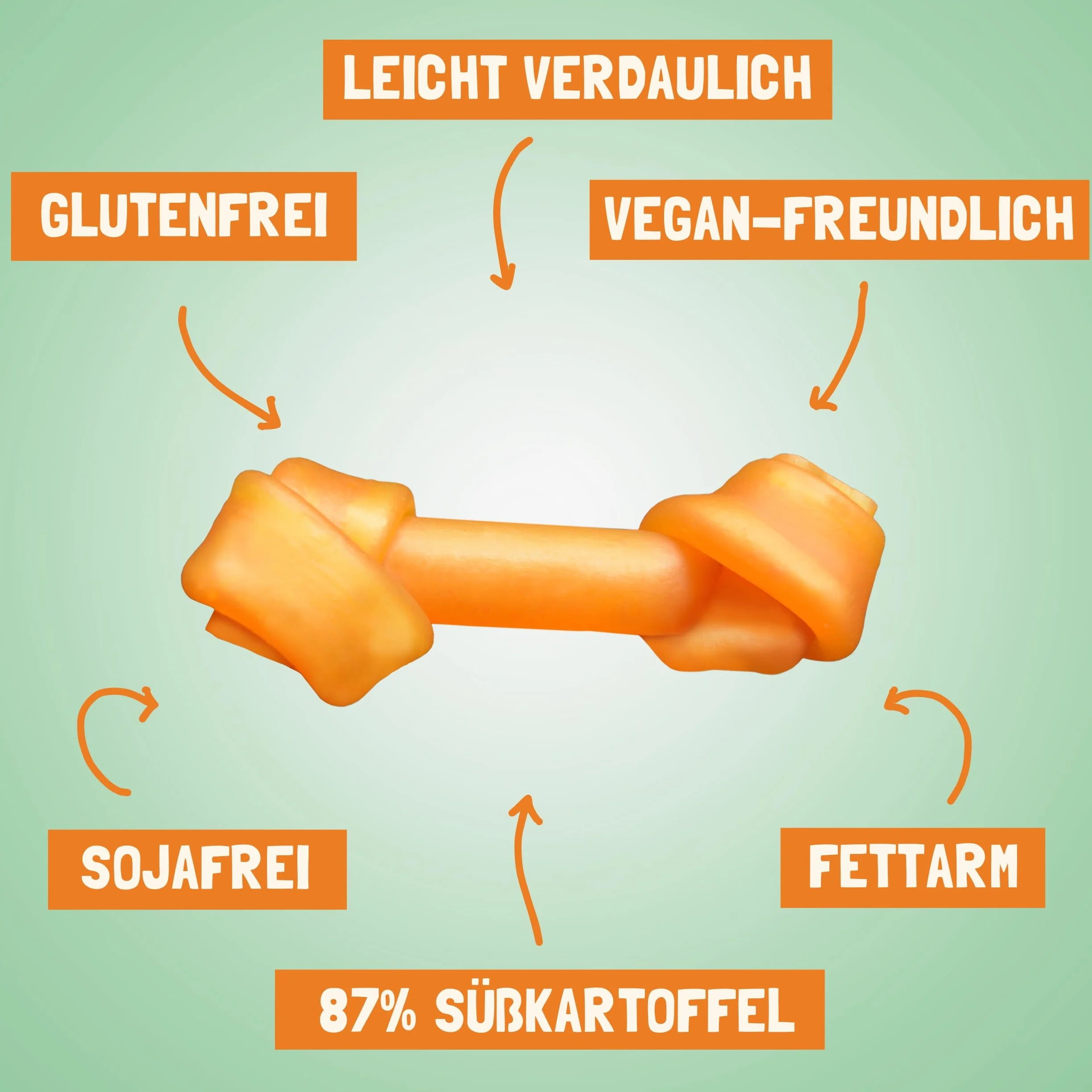 Knoopsnacks voor honden (6 x 180g) | Naturlijke trainingssnacks met 87% zoete aardappel, Rijst en Biergist