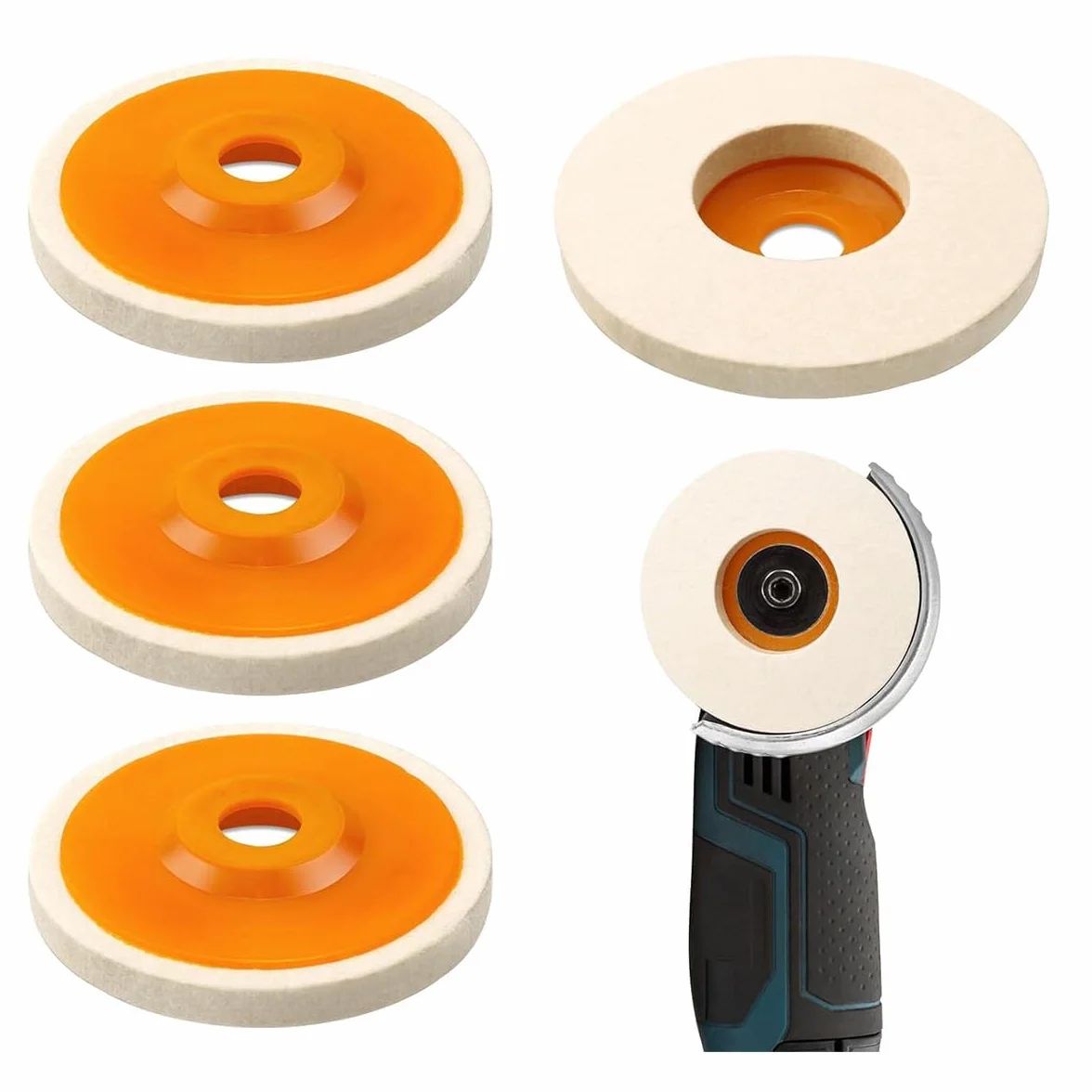 Alrens 4 szt. tarcza polerska, nakładka polerska do szlifierek kątowych 125 mm, tarcza polerska, wełna nasadka polerska, szlifierka kątowa, okrągła, do tarcz polerskich do wiertarki, szlifierki