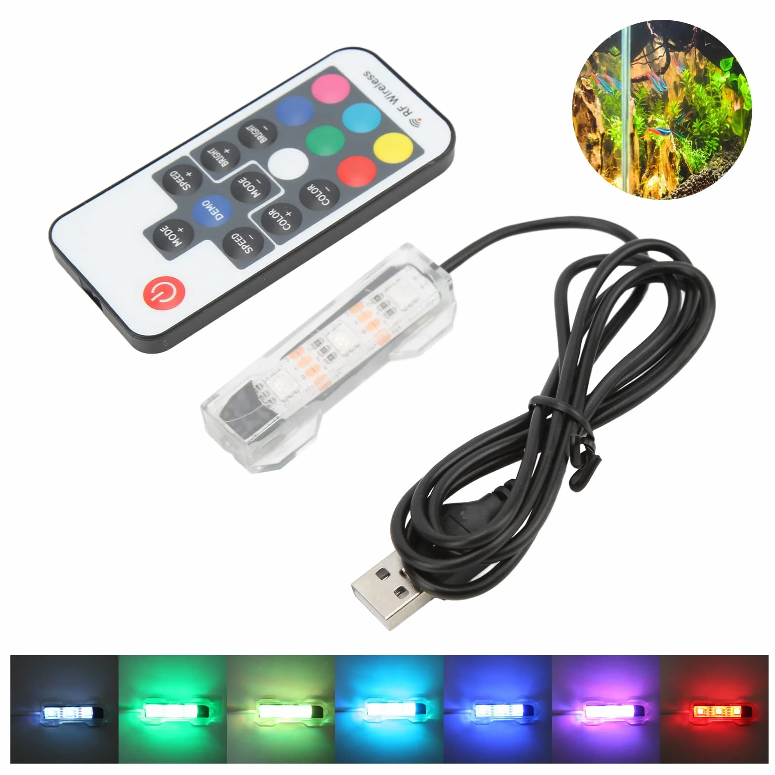Światło akwarium LED USB z pilotem zdalnego sterowania, miękkie światło akwarium z pilotem USB światło akwarium łatwe w użyciu dla małych akwariów dla (zdalne światło