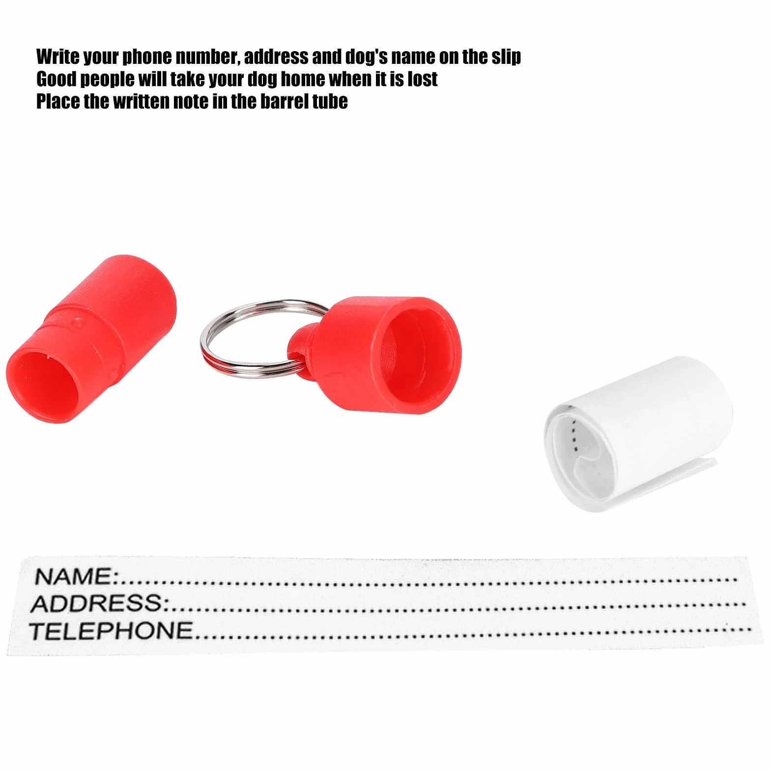 20 szt. Anti-Lost Pet Dog ID Tag, obroża dla szczeniaka kota wisiorek imię etykieta adresowa tuba do przechowywania odporna na zgubienie (czerwona)