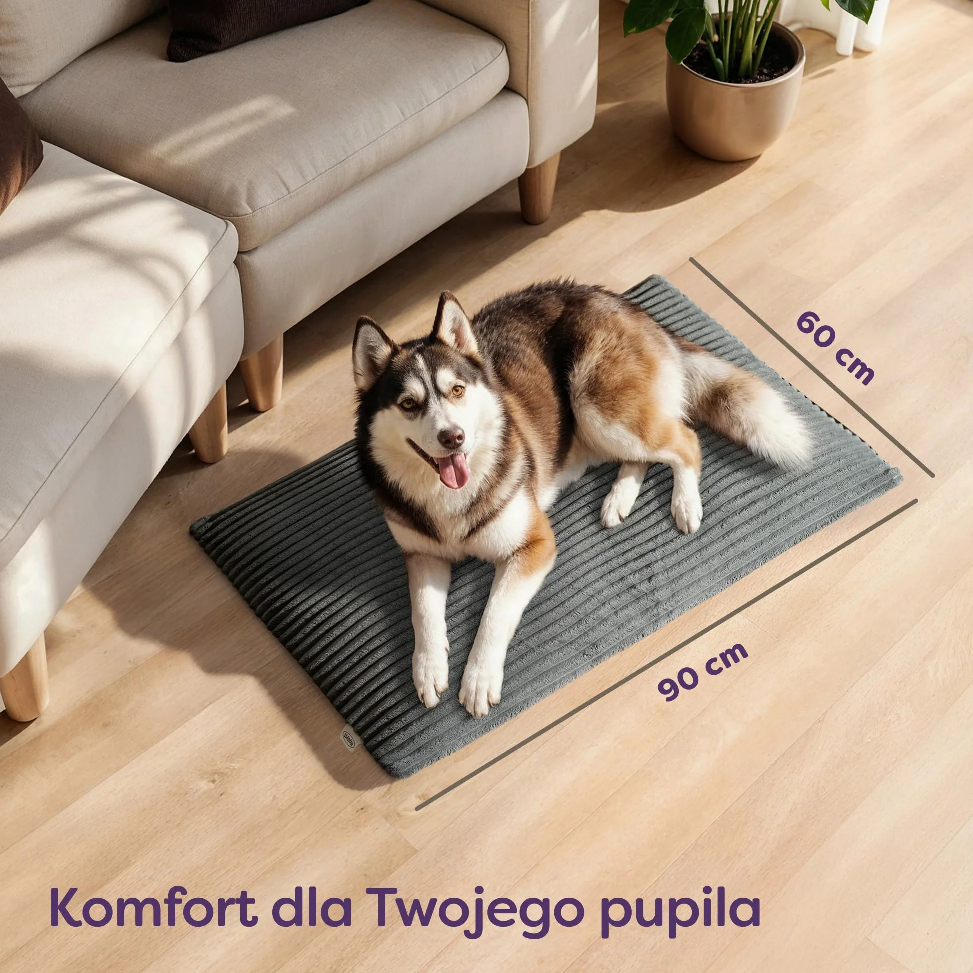 Knupis Samonagrzewający Koc Dla Psów 90x60 cm Mata Antypoślizgowa Zdejmowany Pokrowiec Szary