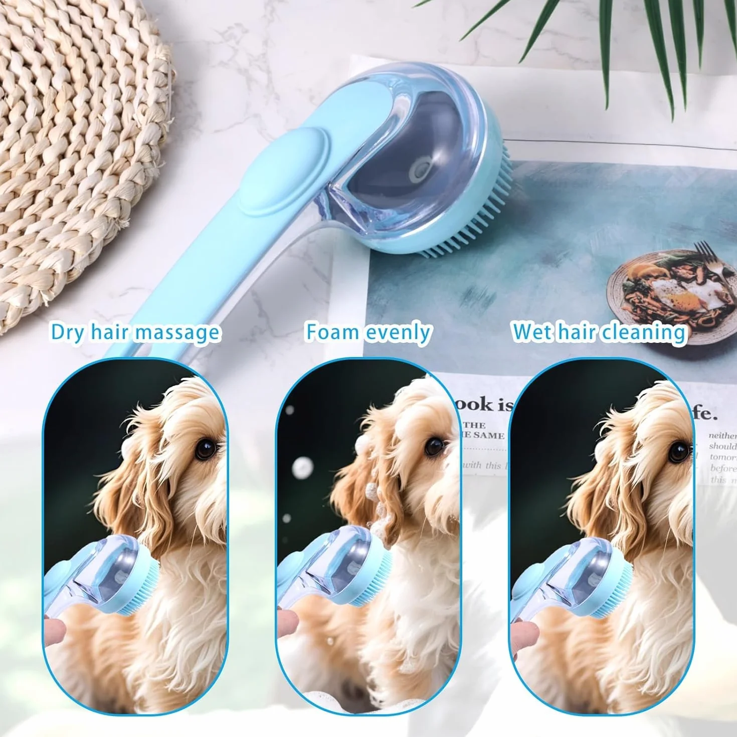 Bubble Brush for Dogs & Cats with Shampoo Dispenser | Soft Silicone Pet Shampoo Scrubber | Pet Bath Brush, Dog Paw Washer, Grooming Massage for Short & Long Hair (2 Pcs)