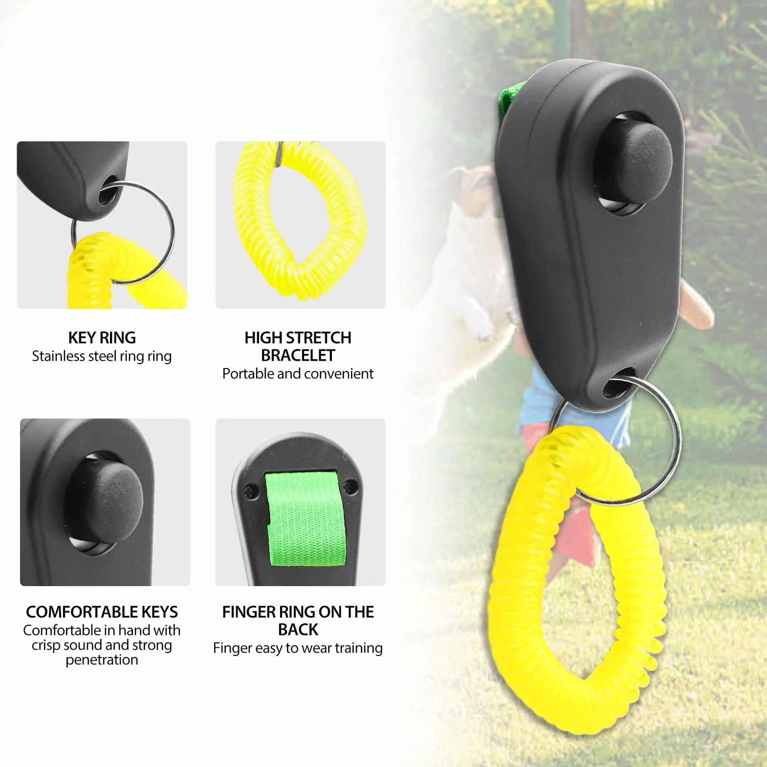 Clicker do Szkolenia Psów Interaktywny Piskliwy Wygodny Uniwersalny pierścień do Szkolenia Psów dla Psów Koty Biały Clicker do Szkolenia Psów (BLACK)